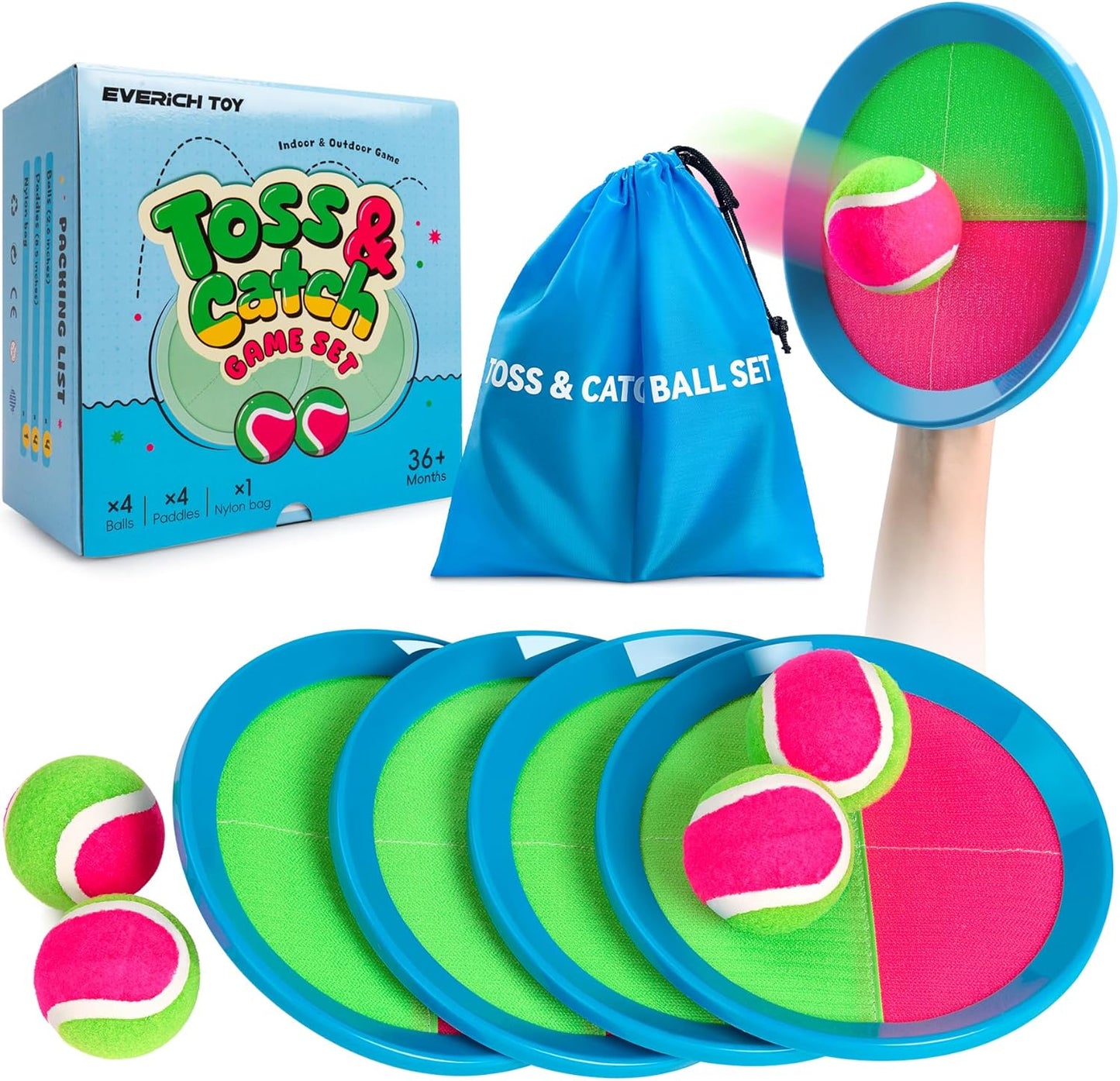 EVERICH Upgraded Toss and Catch Ball Game Set, Outdoor Games for Kids Toys, Stocking Stuffers for Family Games, Beach Pool Yard Outside Toys for Boys Girls 3 4 5 6 7 8-12 Years Old