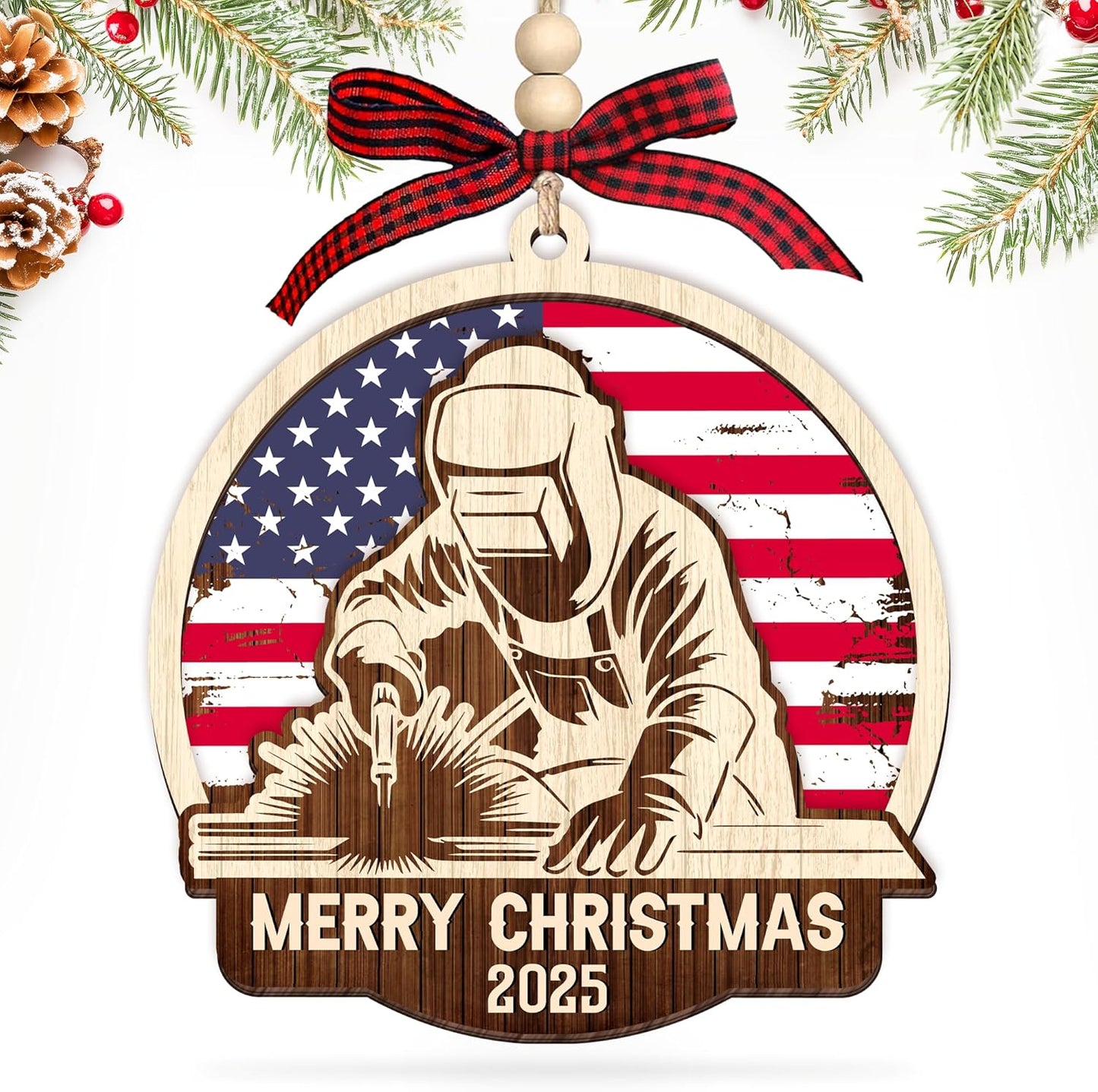 HEXMOZ Welder Ornament for Christmas Tree - Welding Ornaments - Welder Gifts, Welding Gifts for Men, Women - Merry Christmas Wood Ornament 2025 Decoration