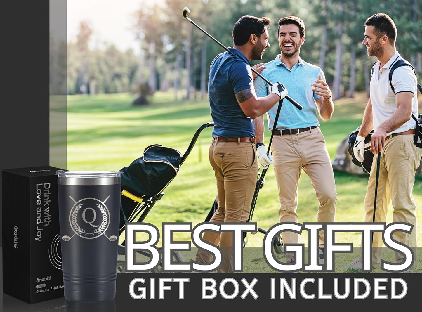 Onebttl Golf Gifts for Men with Initial for Golfer & Golf Lovers, 20oz Travel Mug, Perfect Gifts for Men, Birthday, Christmas - Q