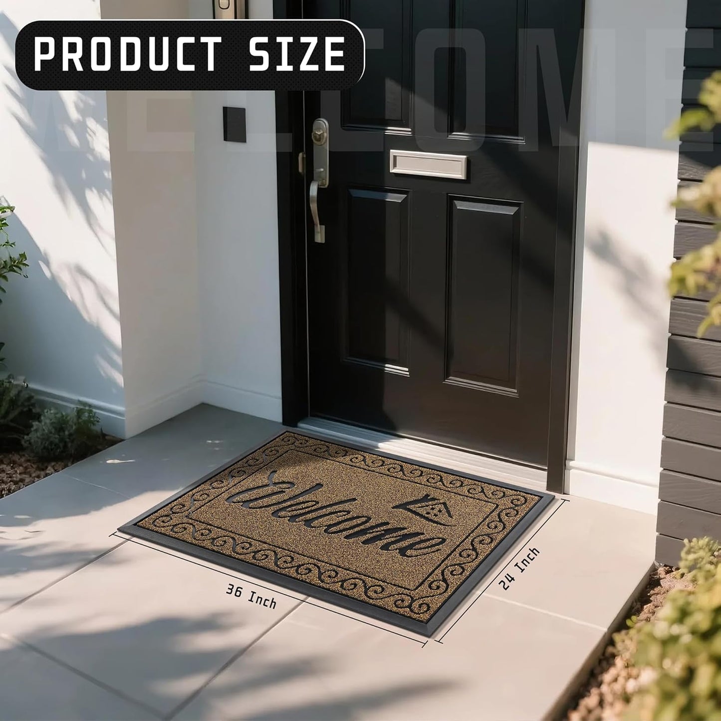 Yimobra Welcome Mat, Heavy Duty Sturdy Door Mats for Home Entrance Outdoor Indoor, Front Doormat for Outside Patio Floor Entry Porch Garage Office, Waterproof, Low Profile, 36x24, Brown