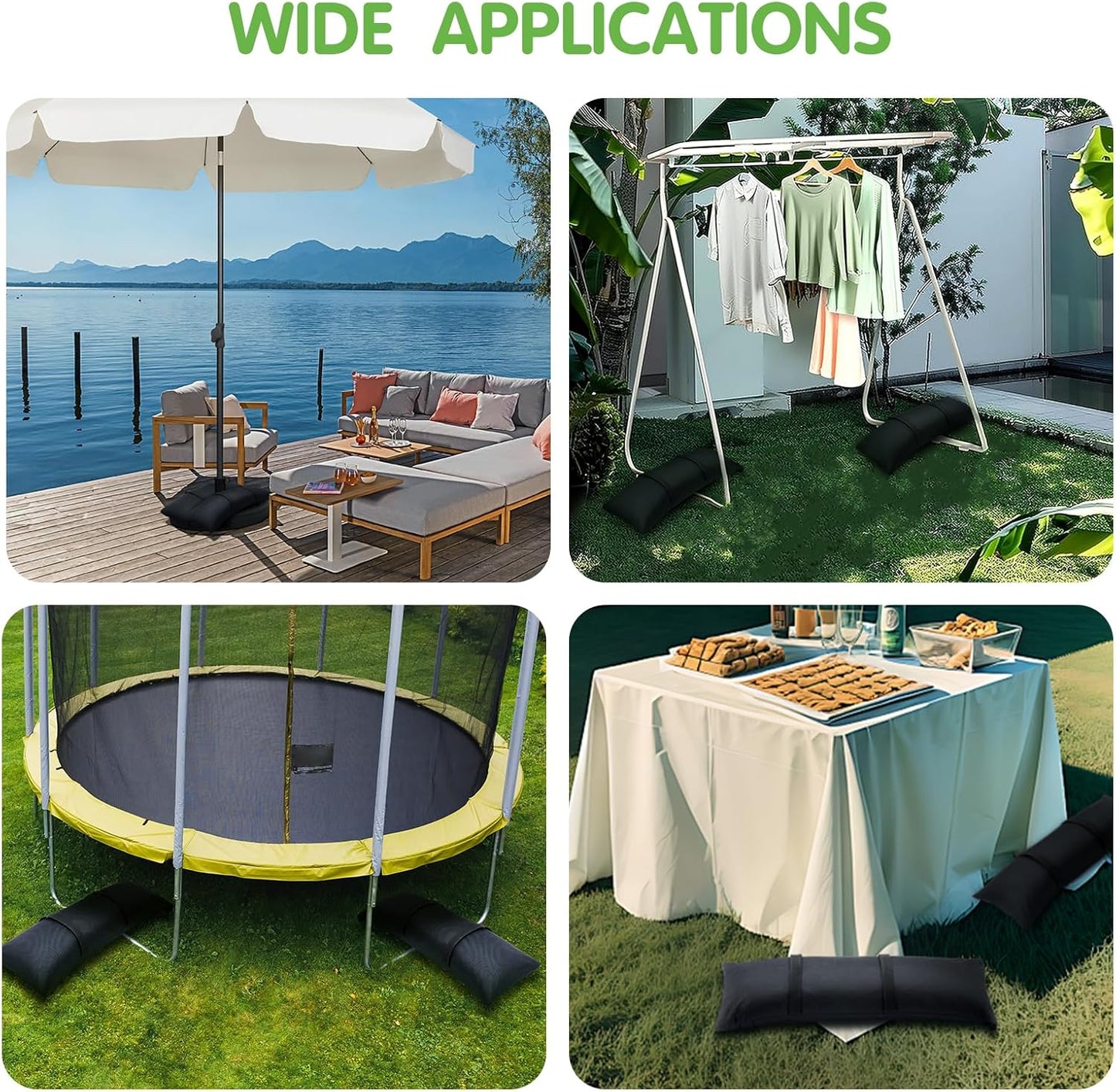 Umbrella Base Weight Sand Bags, Sand Bags for Weight, 4 Packs 44 LBS SandBags for Umbrella Base, Cantilever Patio Umbrella, Trampoline, Outdoor Garden Backyard Furniture(Without Sand)(4, black)