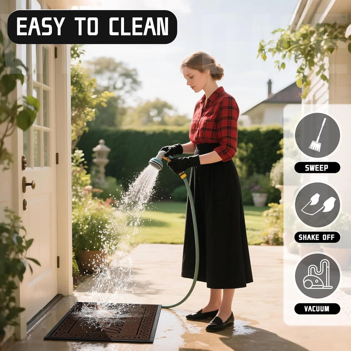 Yimobra Welcome Mat, Heavy Duty Sturdy Door Mats for Home Entrance Outdoor Indoor, Front Doormat for Outside Patio Floor Entry Porch Garage Office, Waterproof, Low Profile, 29.5x17, Coffee