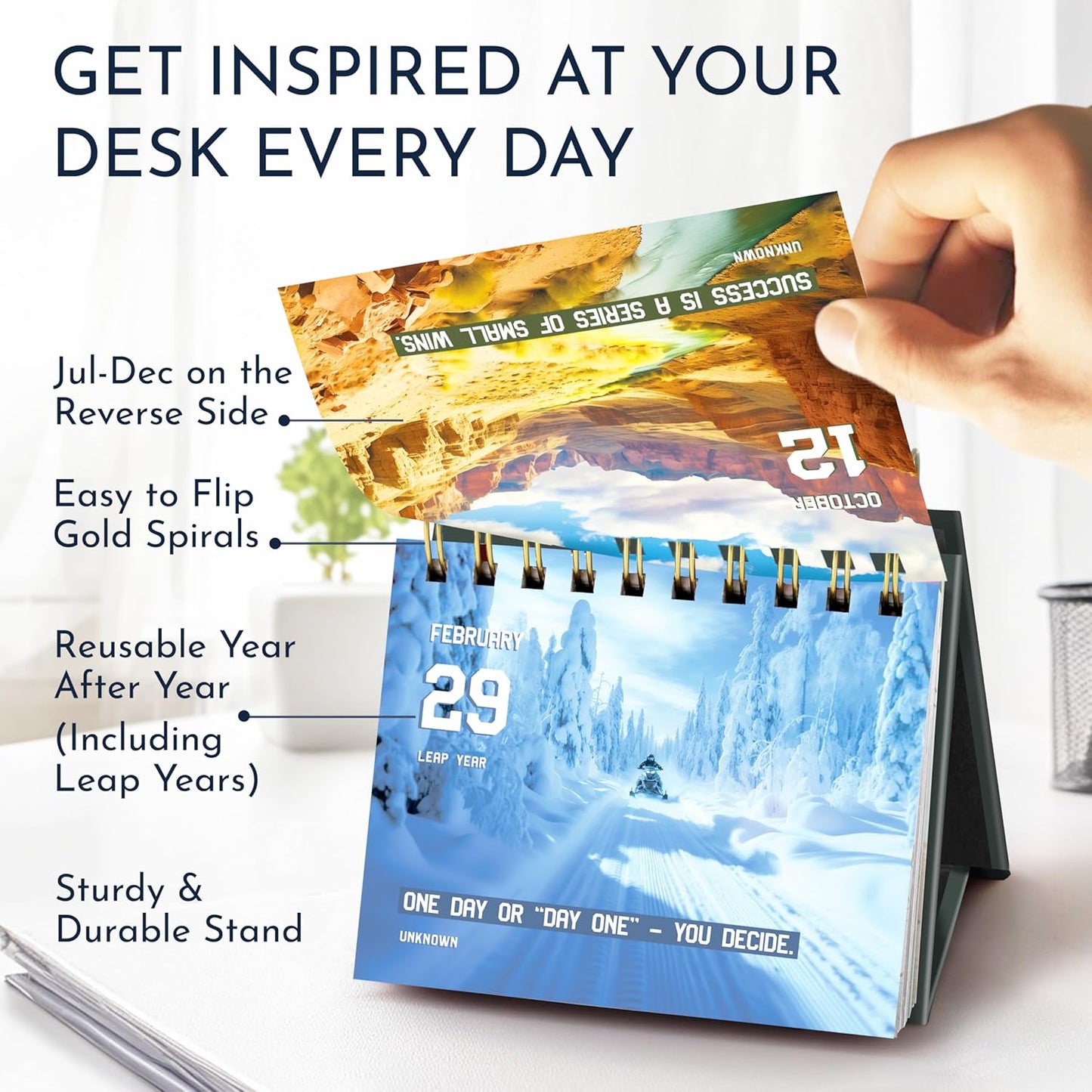 RYVE Motivational Calendar for Men – Daily Flip Calendar with 365+ Inspirational Quotes, Office Decor and Desk Accessories, Motivational and Inspirational Gifts for Men, Office Desk Gifts