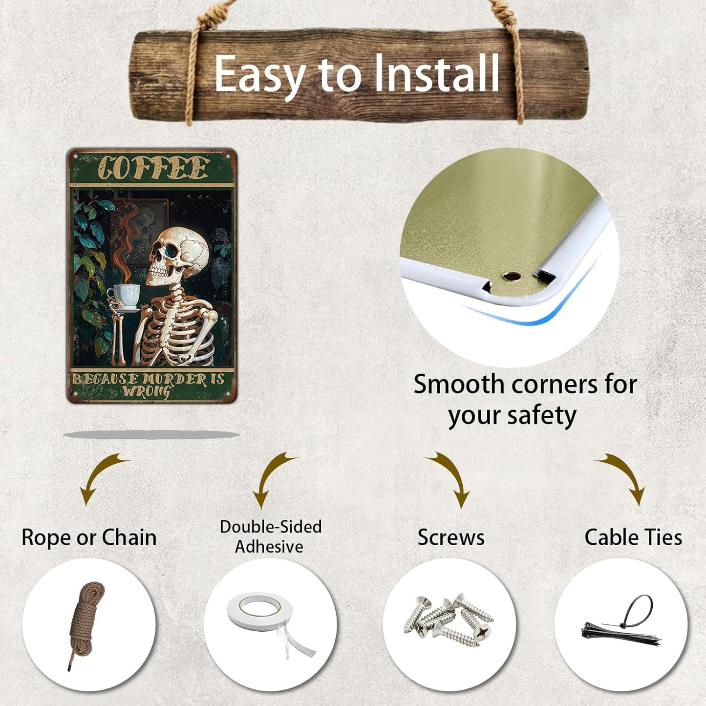 Vintage Coffee Skull Tin Sign Skeleton Old Fashioned Because Murder Is Wrong Metal Tin Sign Poster 12x8 Inch Home Restaurant Coffee Shop Wall Decor