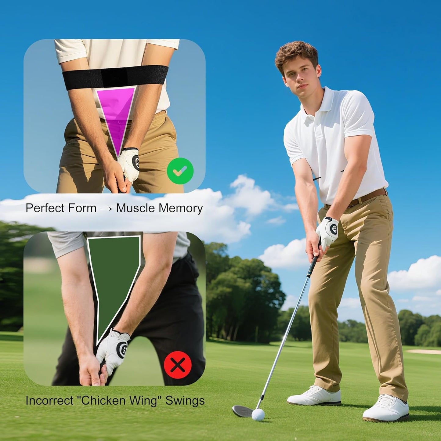 2 Pack Golf Swing Training Aid Swing Correcting Arm Band for Muscle Memory & Body Connection – Golf Trainer for Beginners, Left/Right-Handed Players (Black)