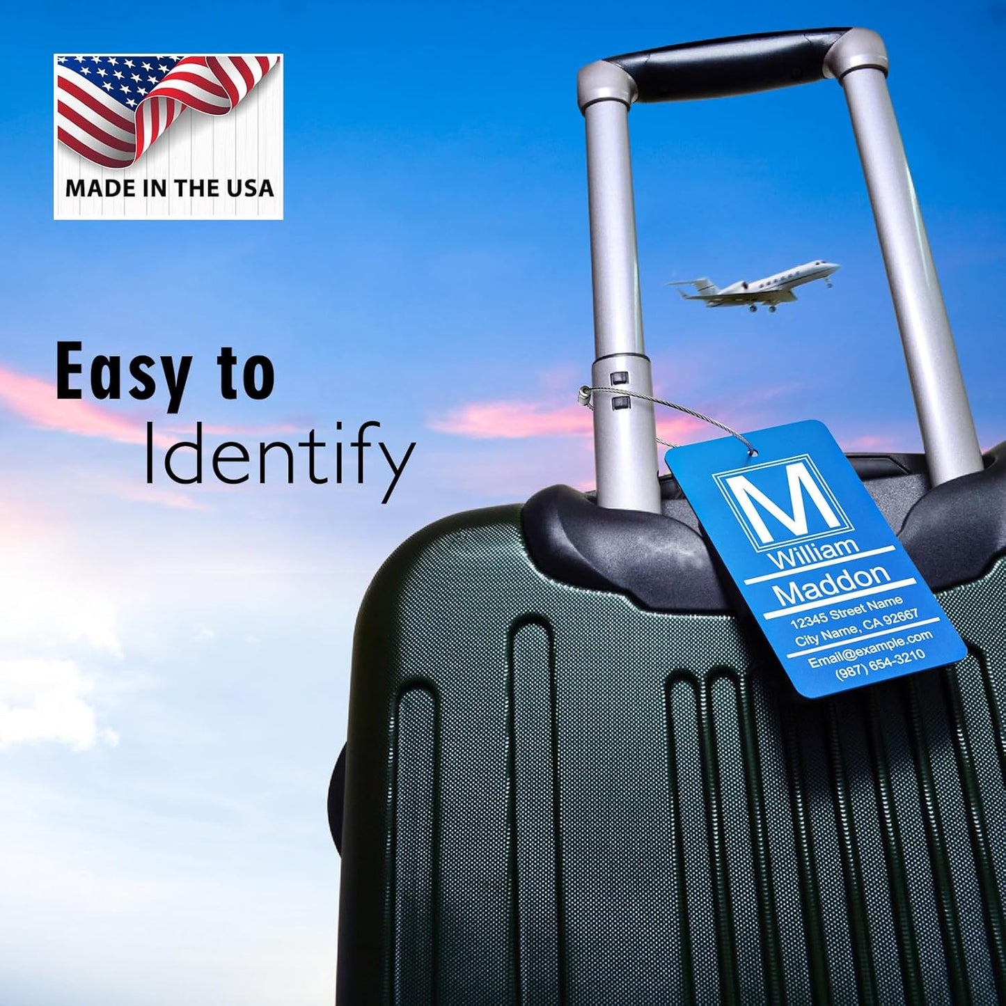 Luggage Tags for Suitcase - Black Personalized Engraved Metal Tag for Cruise Travel - Custom Name Tags Suitable for Bags and Backpacks No Underline (2x3.5 inch)