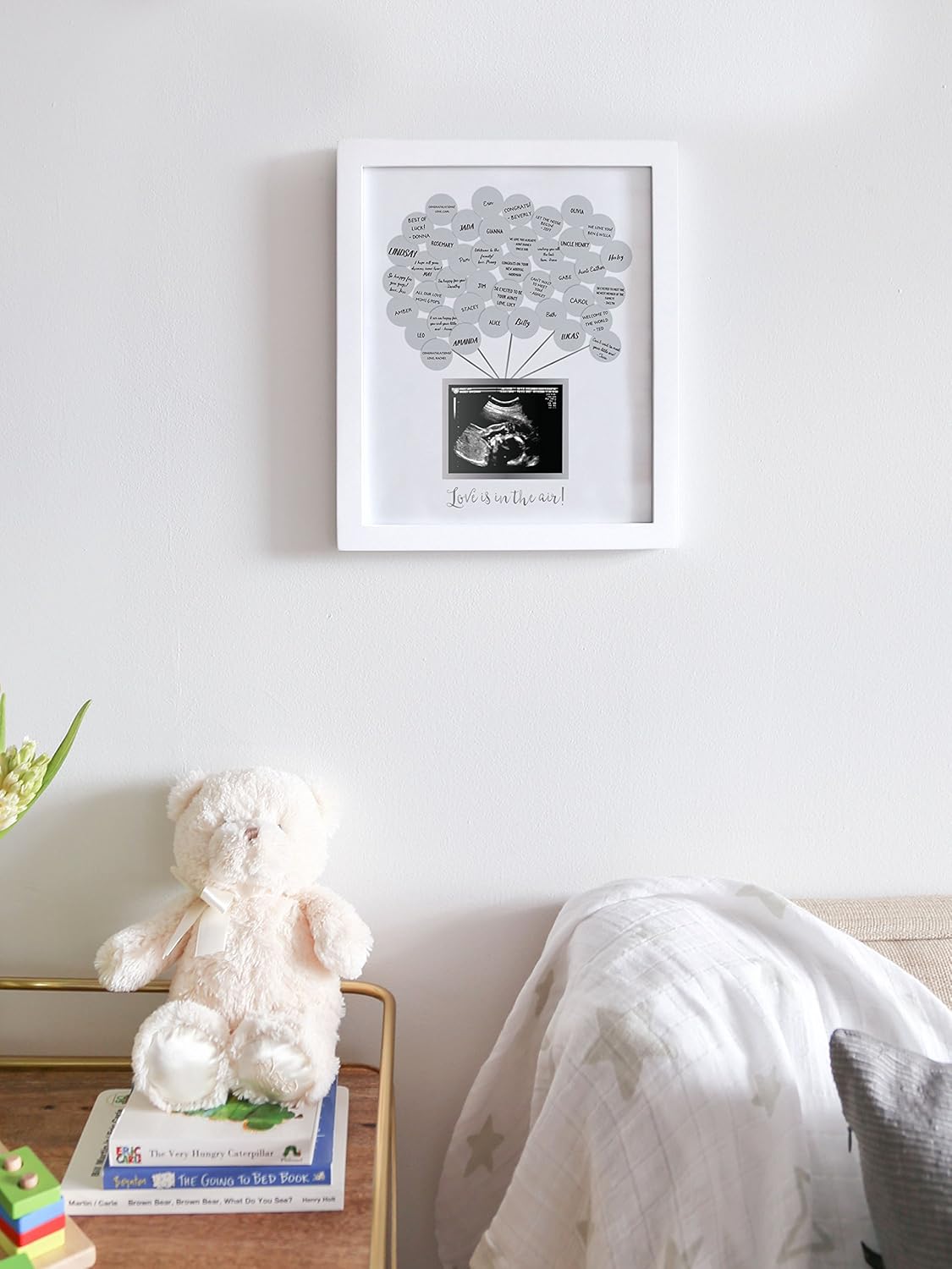 Pearhead Baby Shower Signature Guest Book & Sonogram Keepsake Picture Frame with 50 Balloon Stickers, Alternative Guestbook Idea, 5” x 4” Photo Insert, White