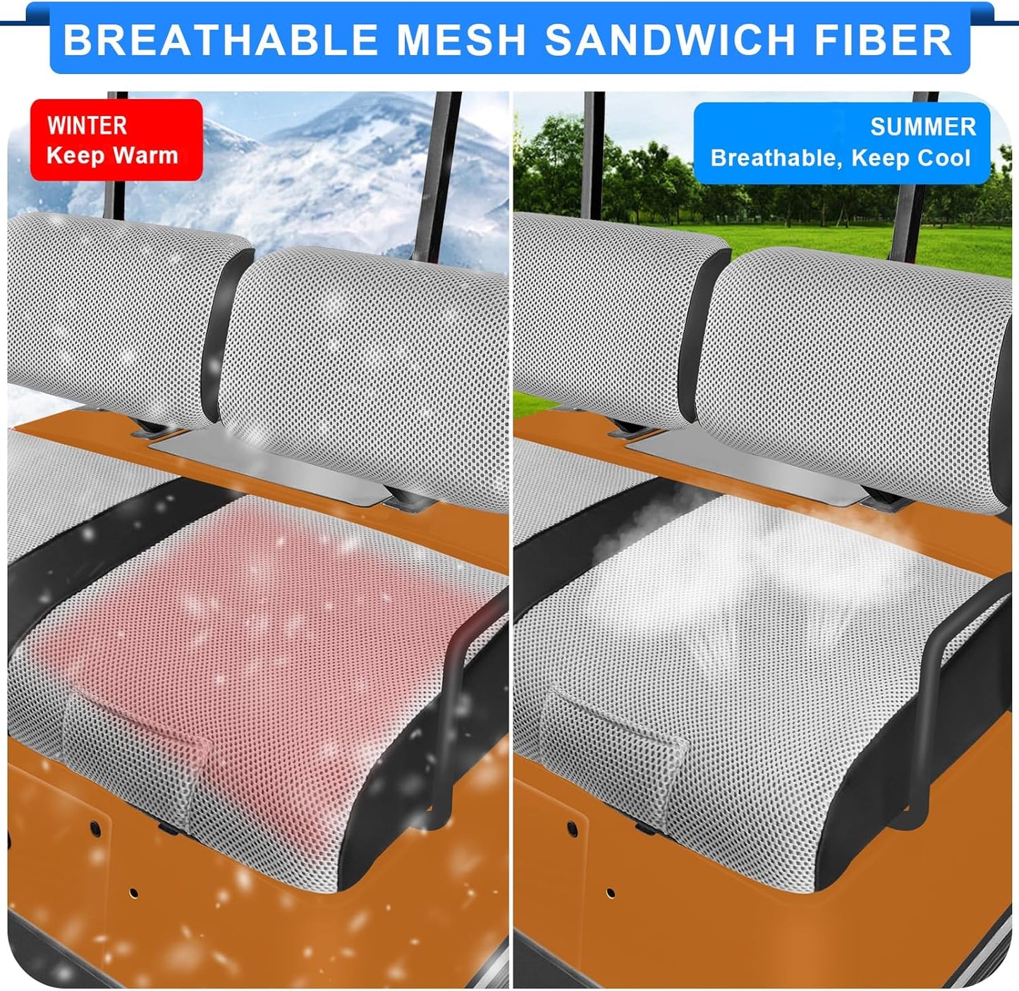 Golf Cart Seat Covers For Yamaha G2 G8 G9 G16 G19 G22 Seat Cover OEM Front,Breathable Fabric and Leather Front Seat Cover Like Gloves,Full Wrap-Around Design of Yamaha G22 Golf Cart Front Seat Cover