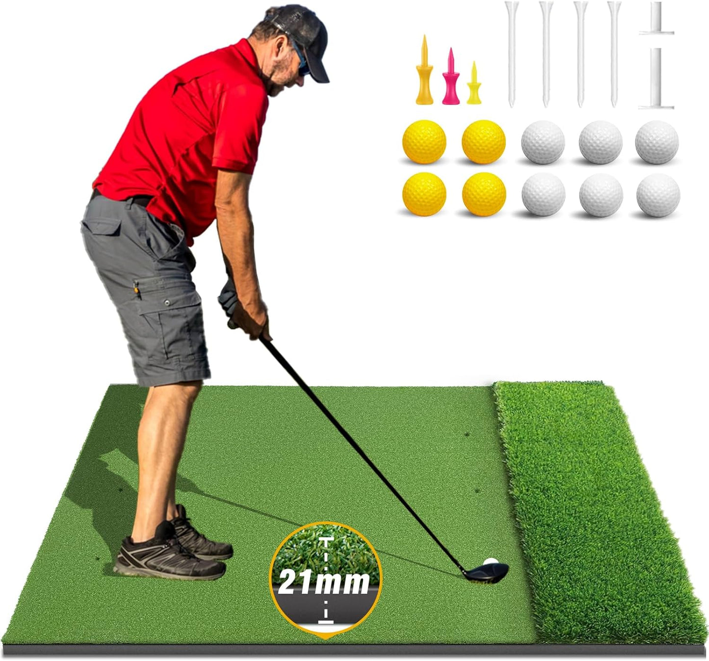 Premium Dual-Turf Golf Mat: 5x4ft/5x5ft Extra Thick Golf Hitting Mats Practice Outdoor Indoor, High-Density Artificial Hitting Training Matt for Garage Simulator Chipping Driving Swing, 36mm/31mm/21mm