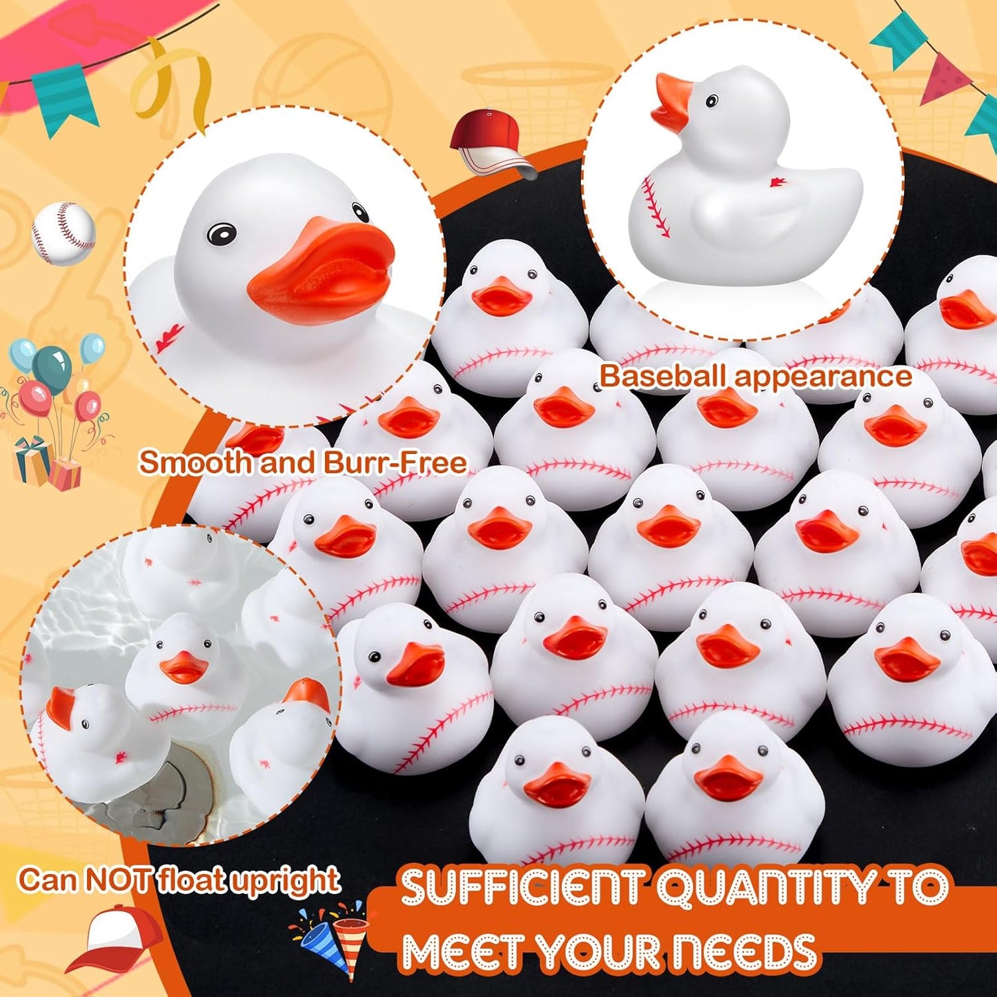 Deekin Rubber Duck 2 Inch Bulk Sport Party Favors for Team Events Game Day Decorations Birthday Party Decorations Club Player Gift(50 Pcs,Baseball)