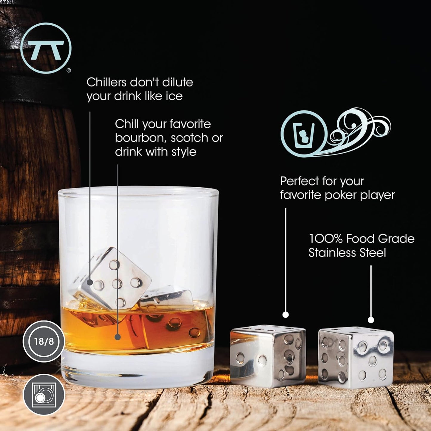 Outset Stainless Steel Whiskey Stone Set, 4 Dice Chillers