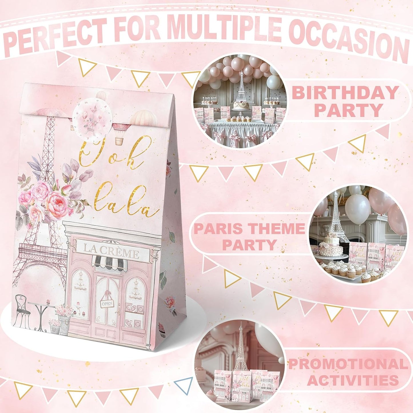 Outego 24 Paris Party Favor Bags with Stickers Paris Goodie Bags Paris Party Favors for Kids Paris Themed Birthday Party Supplies