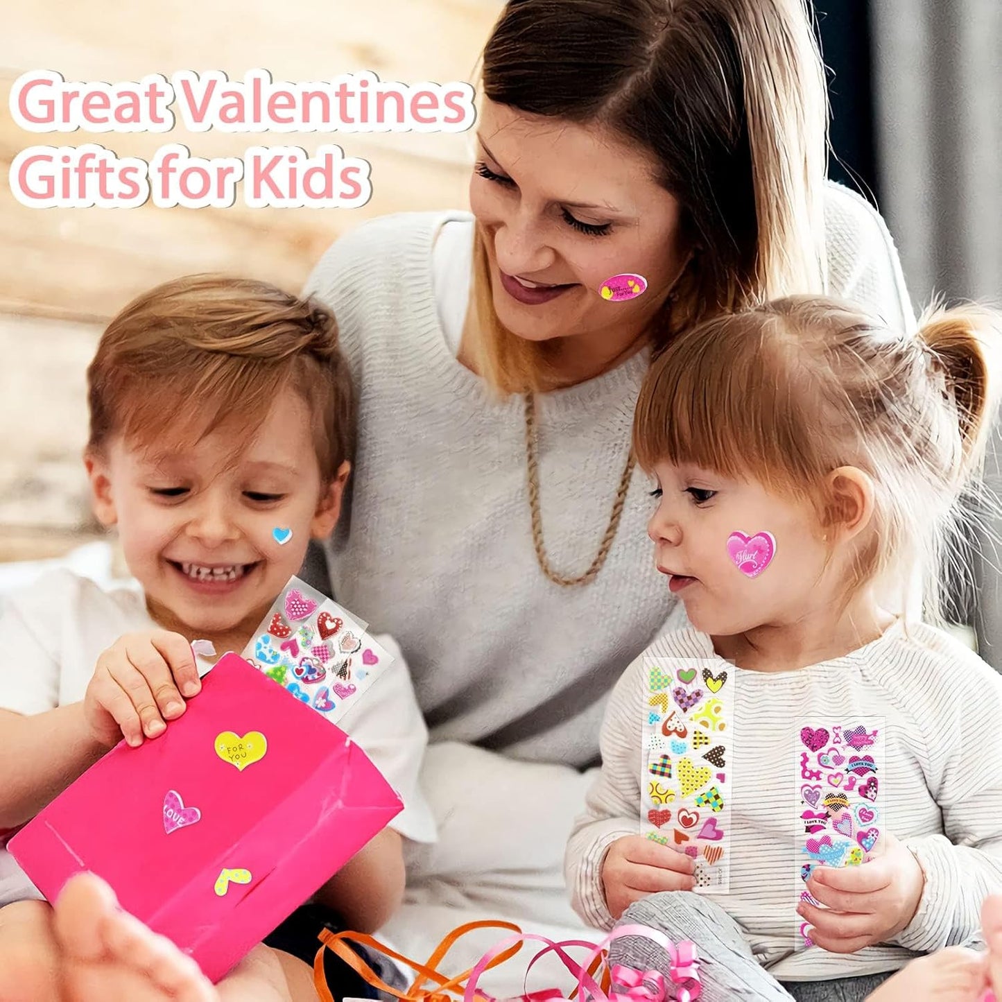 UPINS Valentine Stickers, 14 Sheets Over 500pcs Heart Stickers for Kids, Cute Puffy Colorful 3D Valentine's Day Crafts, Party Games