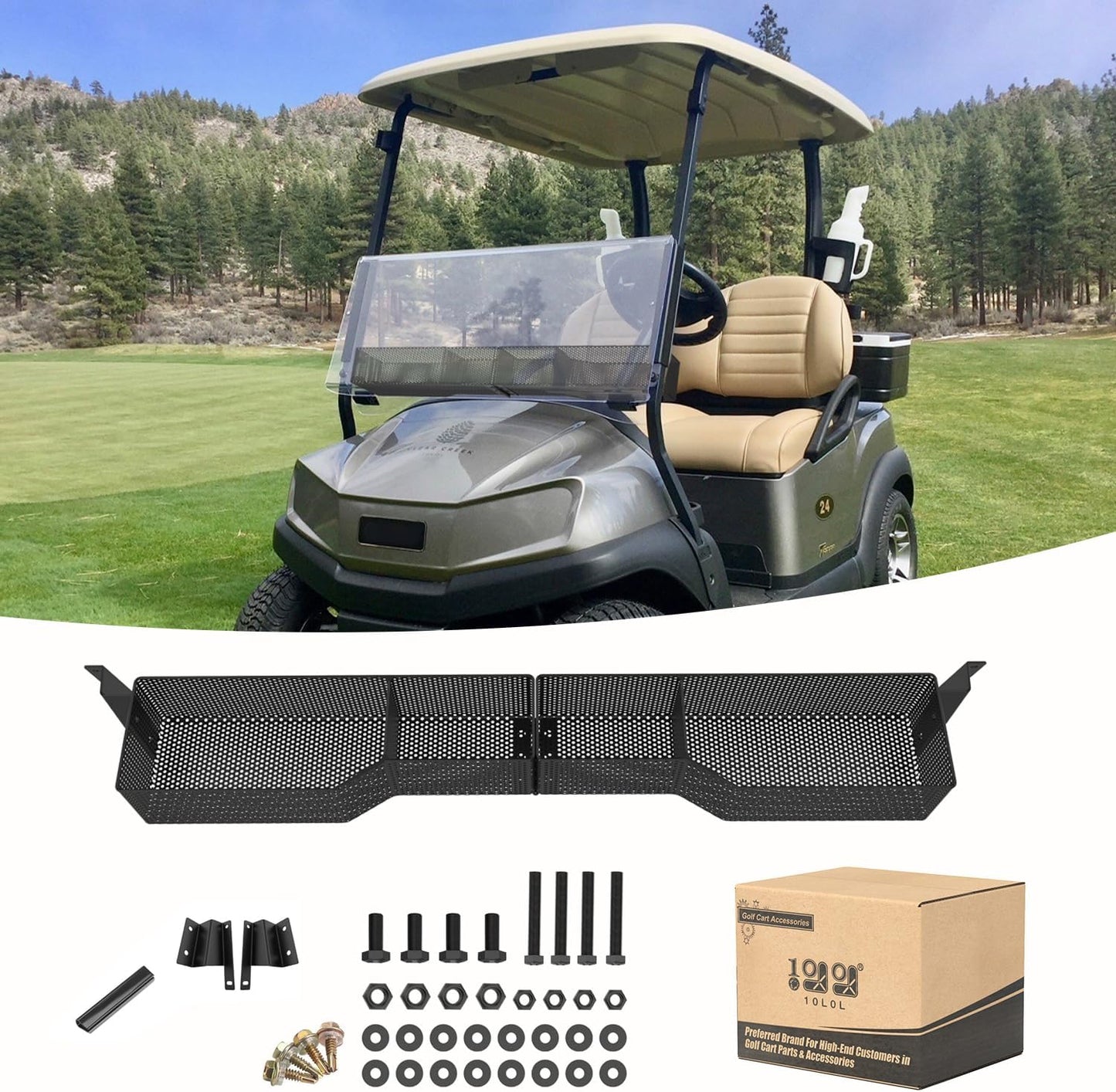10L0L Golf Cart Inner Storage Utility Basket-Premium Steel Anti-Rust Suitable for Golf Cart Club Car Tempo Front Dash Storage Tray Organizer (Black)