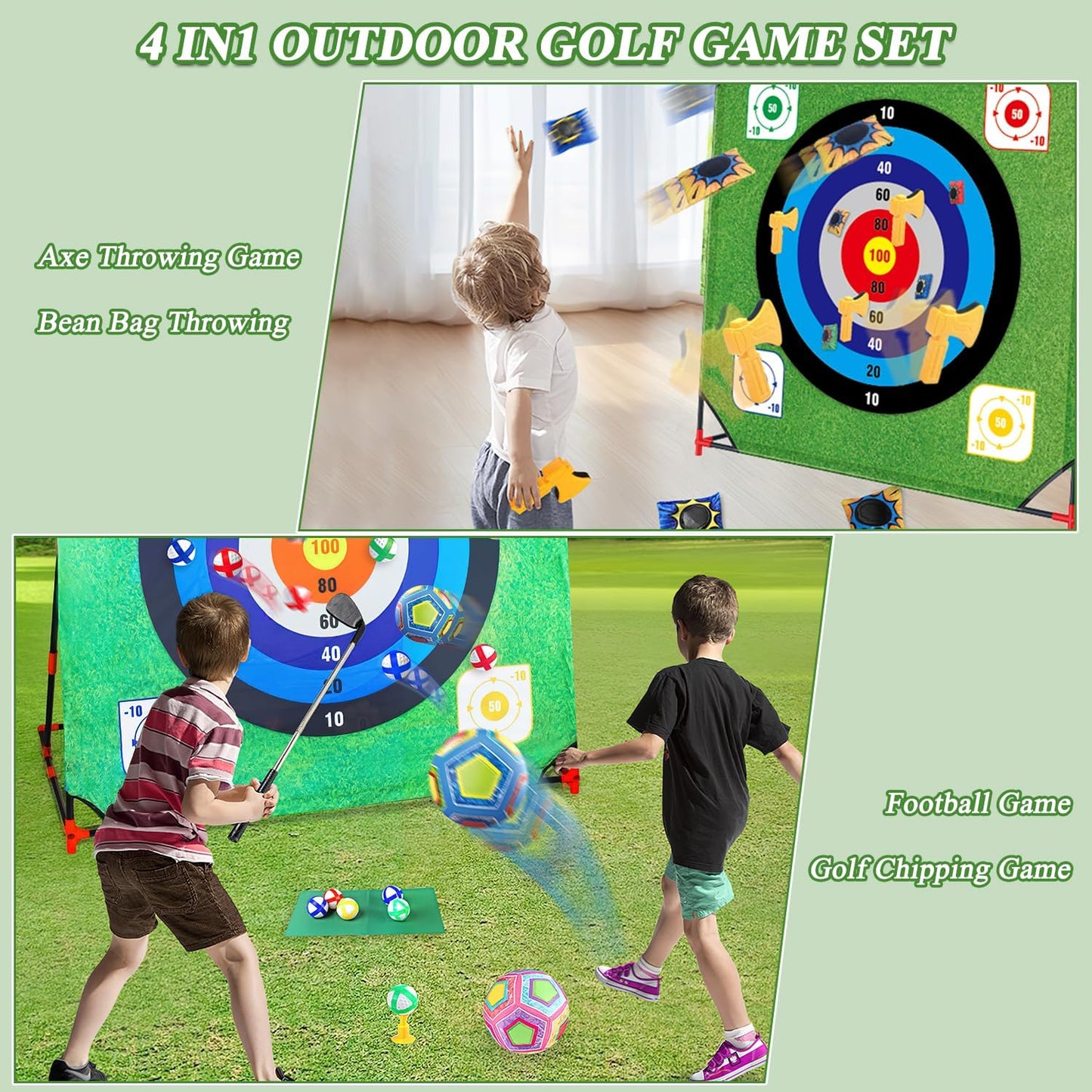 Mostop Golf Chipping Game with Stand - Golf Target Battle Game with Putting Mat, 12 Sticky Balls, 6 Axes, 2 Soccer Balls, 8 Bean Bags, Outdoor Golf Yard Game for Chipping Practice for Dads Golfers