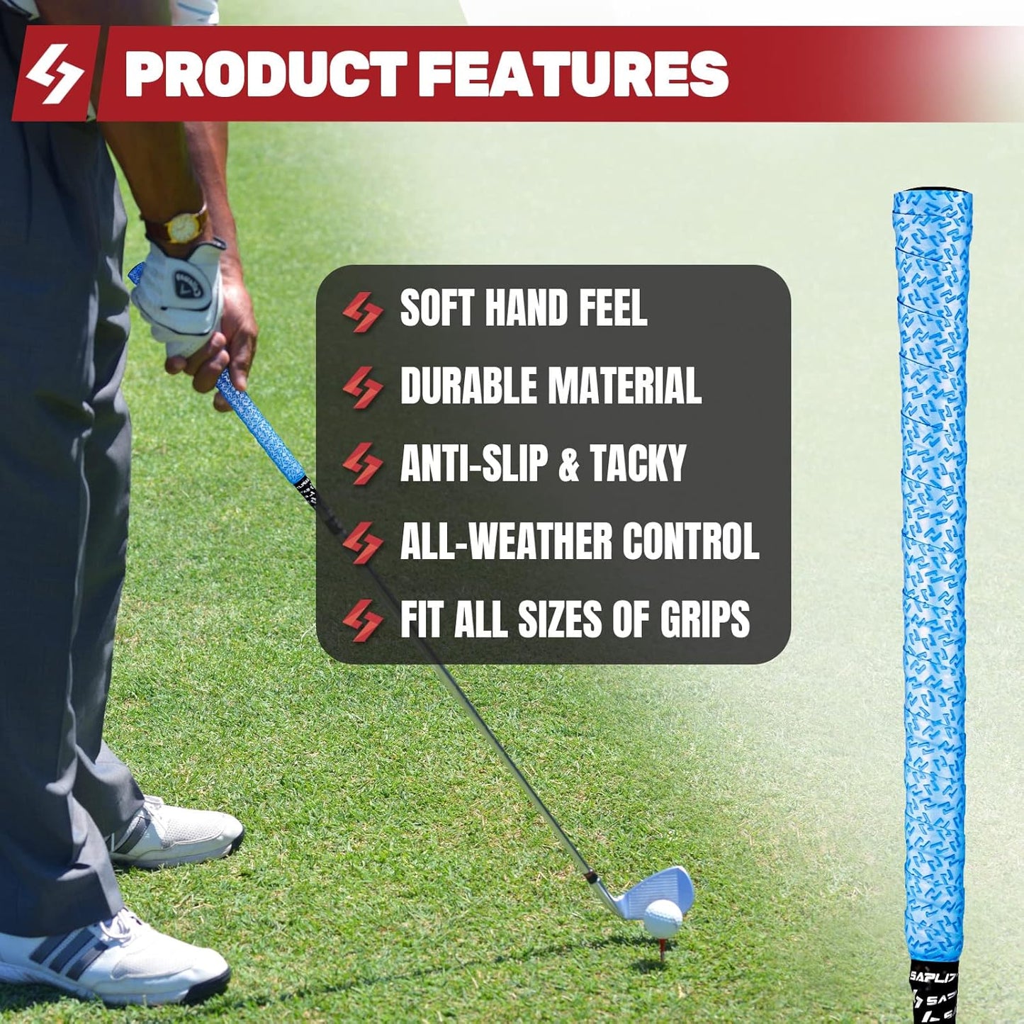 SAPLIZE Golf Grip Wrapping Tapes, 3 Or 15 Pack Tacky PU Overgrip Tapes, New Regripping Solution for Golf Club Grips