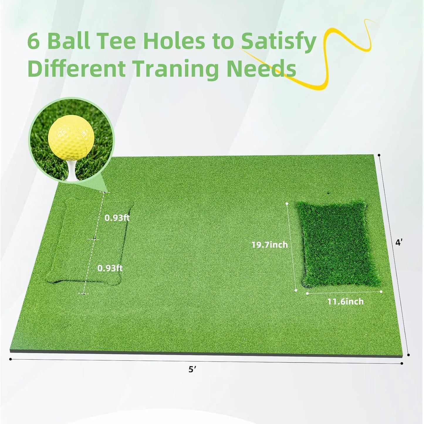 Golf Hitting Mat Indoor Outdoor, 5 * 4ft Thickened Golf Practice Mat with 3 Turfs for Backyard Swing,Driving Chipping Training