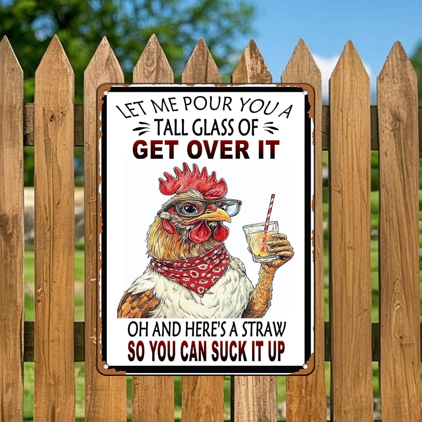 Vintage Chicken Let Me Pour You A Tall Glass Of Get Over It Aluminum Metal Tin Sign 12x16 Inch Home Kitchen Garden Wall Decor