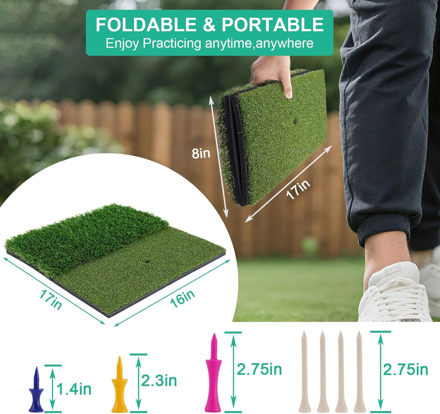 Golf Practice Mat Golf Hitting Mat Portable Training Matt Indoor Outdoor Chipping Putting Training Mats for Backyard Garage – Gift for Golfers, Beginners & Pros