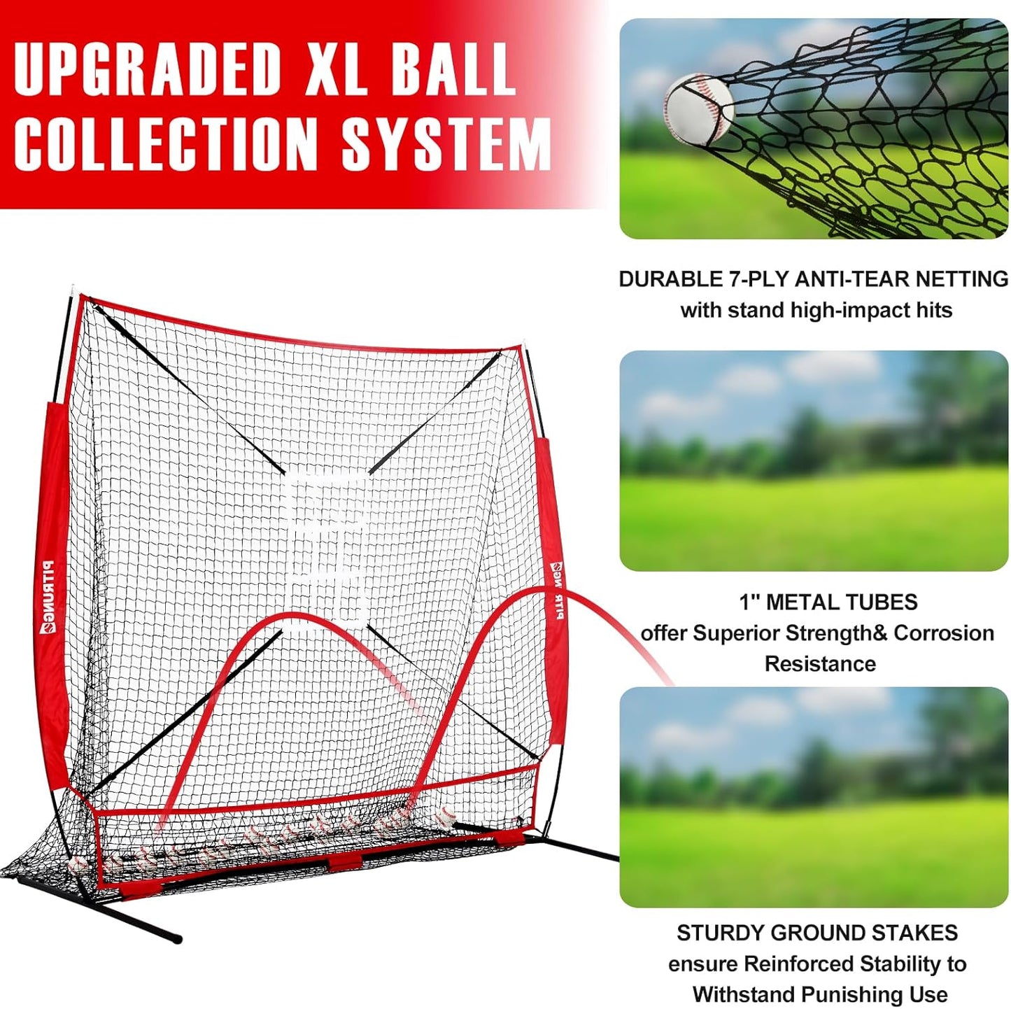 Baseball Softball Tee Batting Tee for Hitting T tee Ball Set Stand Baseball Softball Hitting Pitching Screen Net for Kids Teens Batting Net Set Training Equipment W/Carry Bag for Outdoor