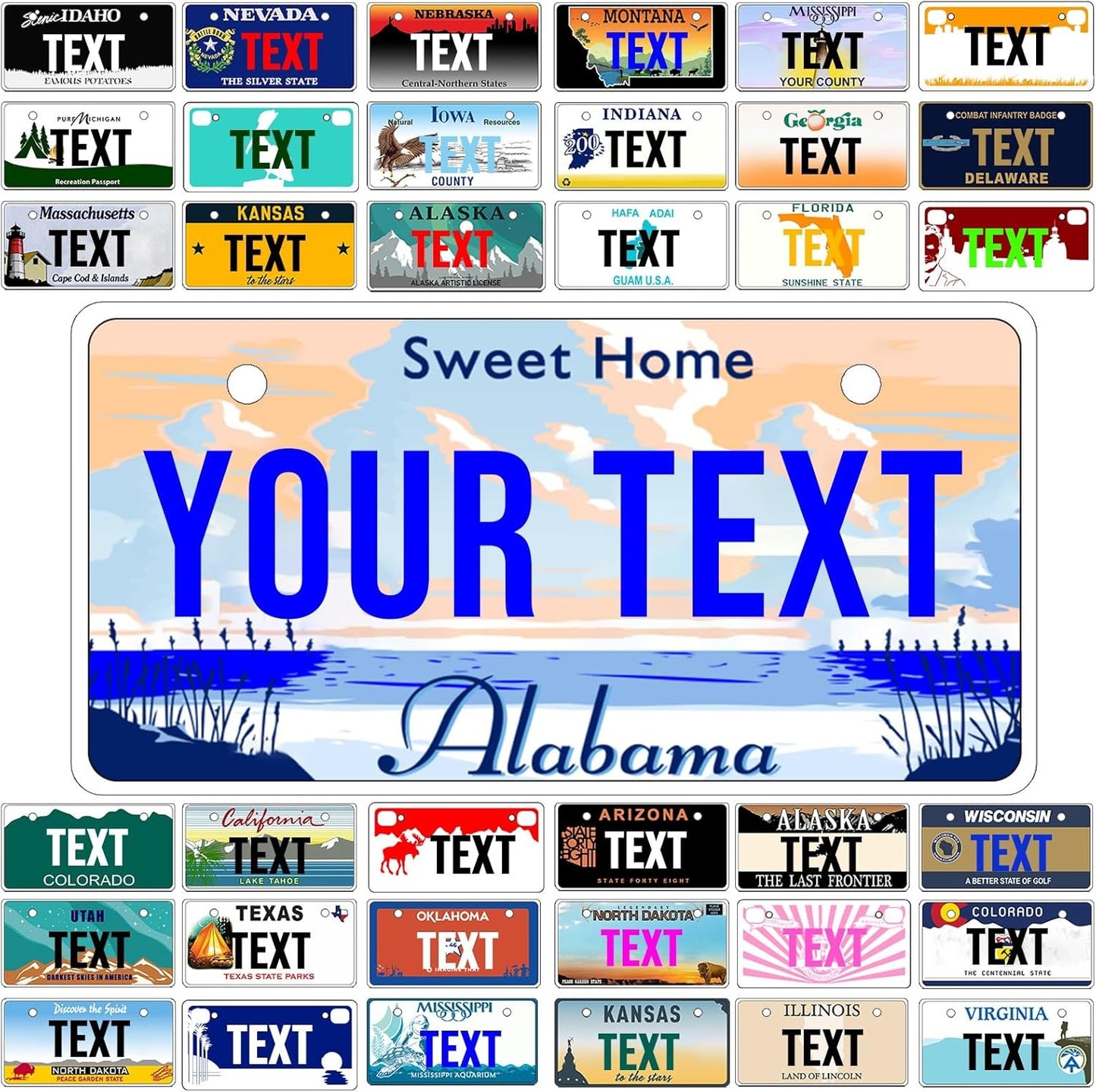 Custom Mini License Plate,Personalized Alabama Bike License Plate - Select from All 50 States,3 Sizes - Customized Customizable State Car Tag Plates for Kids Bike, Bicycle,Toy Car,4x2 Inch