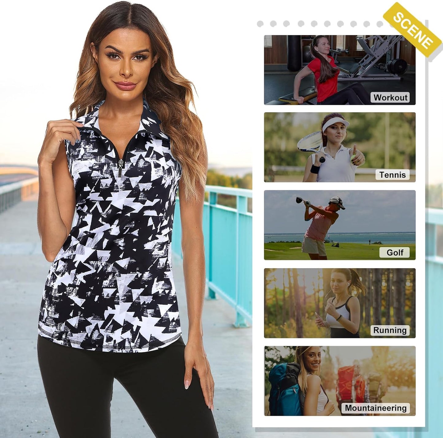 Koscacy Women's Sleeveless Golf Tennis Polo Shirts Zip Up Dry Fit Workout Tank Tops Athletic Shirt