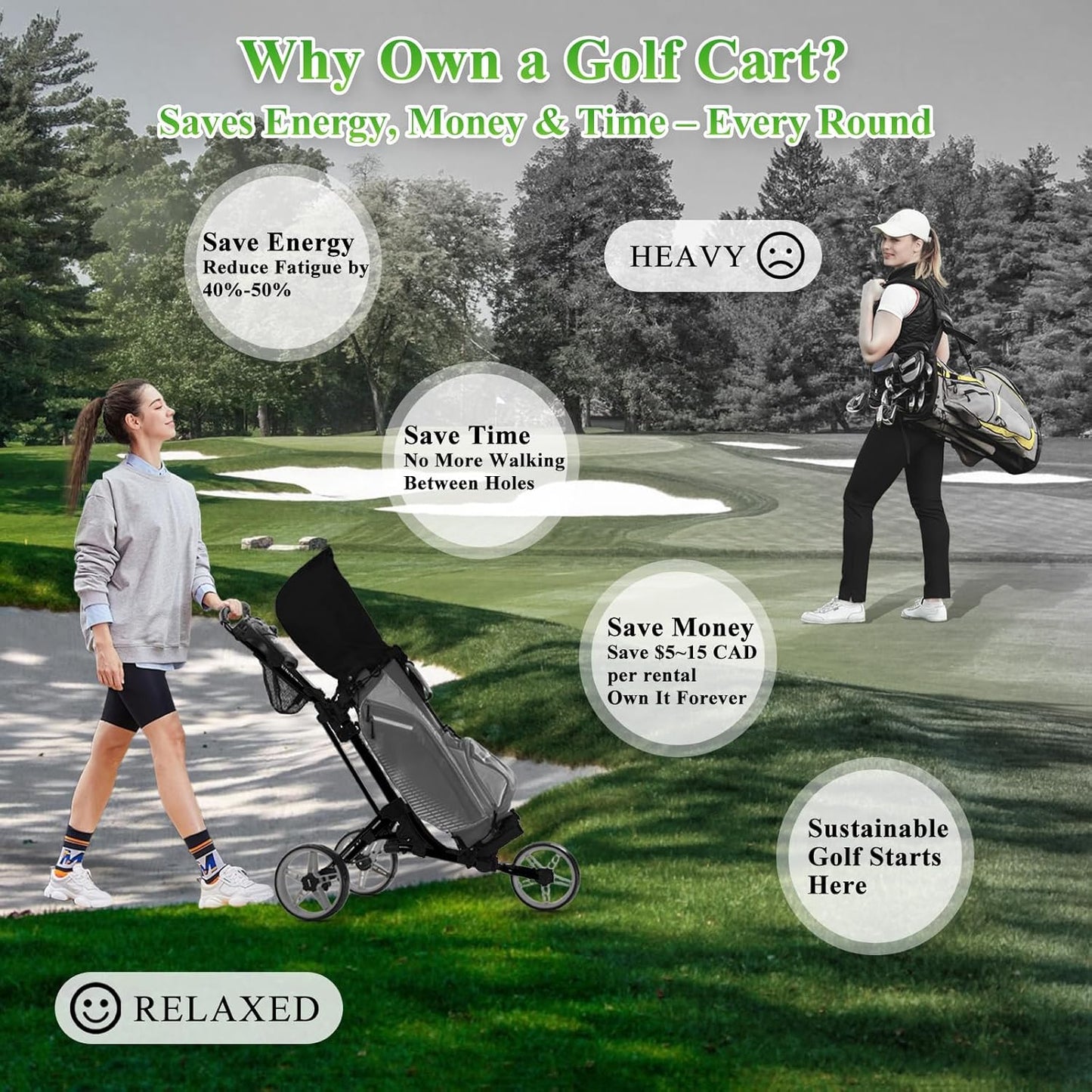 Tivor Lightweight Golf Push cart 3 Wheel,Foldable Golf Trolley for Adults and Junior with Ergonomic Adjustable Handle, Scorecard Holder, Umbrella Mount, Foot Brake, All-Terrain Wheels