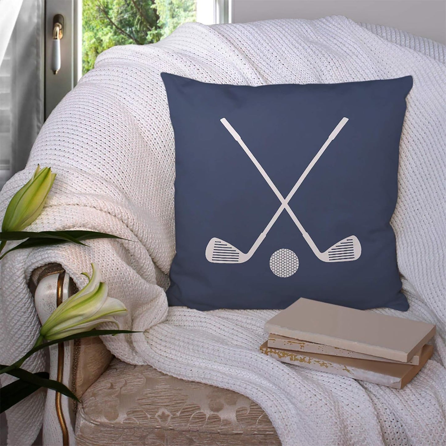 Throw Pillow Covers Boys Golf Sports in Navy Blue and Room Cotton Linen Decorative Square Pillowcases Cushion Cover 18 X 18 Inch