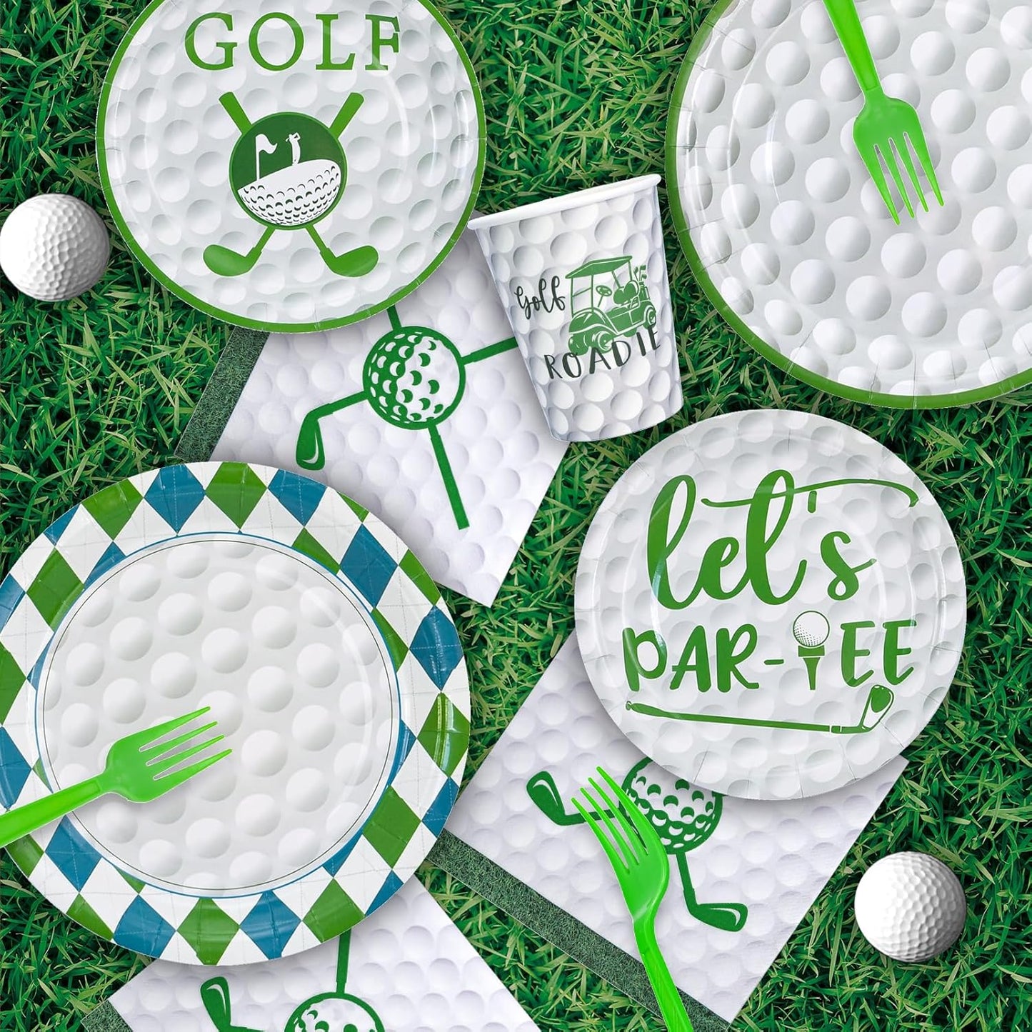 Golf Birthday Party Decorations,158pcs Golf Themed Party Decorations Include Tablecloth,Plate and Napkin,Cup,Fork,Banner,Balloon,Cake Topper,Hanging Swirls, Golf Party Supplies Serve 24