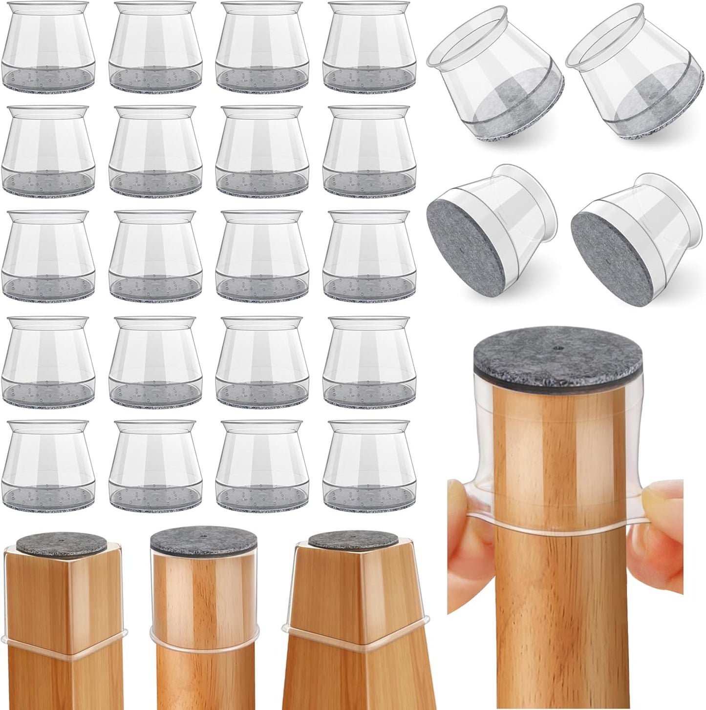 24 Pcs Chair Leg Floor Protectors Round, Silicone Felt Furniture Leg Pads Caps Covers for Hardwood Floors (Fit 15/16" to 1-5/16")