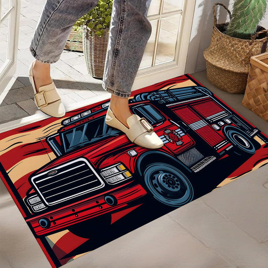 American Flag Fire Truck Indoor Door Mat,Front Door Mat Entrance,17x29.5 in,Non-Woven Fabrics Non Slip Floor Doormat,Welcome Mats Entryway Rug Doormats for Kitchen Bedroom Living Room Decor Gifts