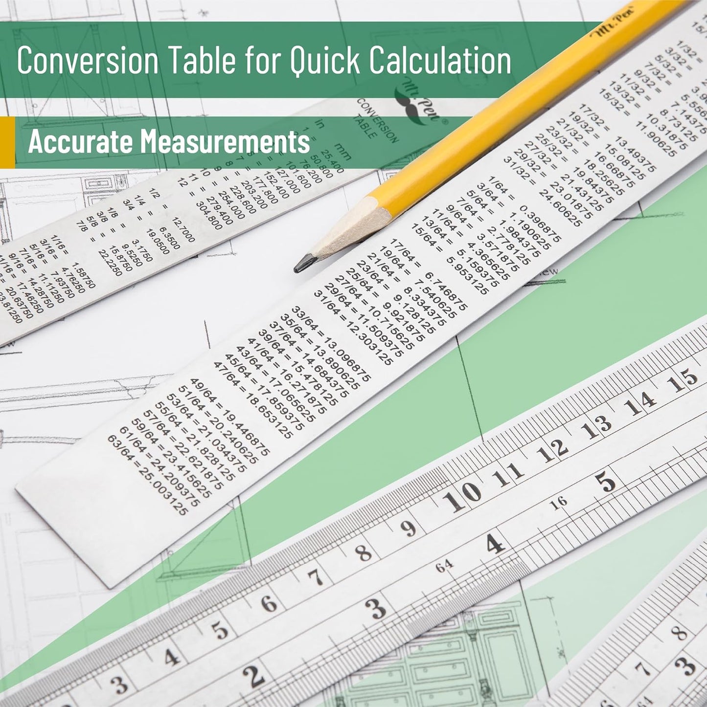 Mr. Pen Stainless Steel Ruler Set, 6-16", "Metric Metal Ruler, Long and Small Sizes, Straight Edge