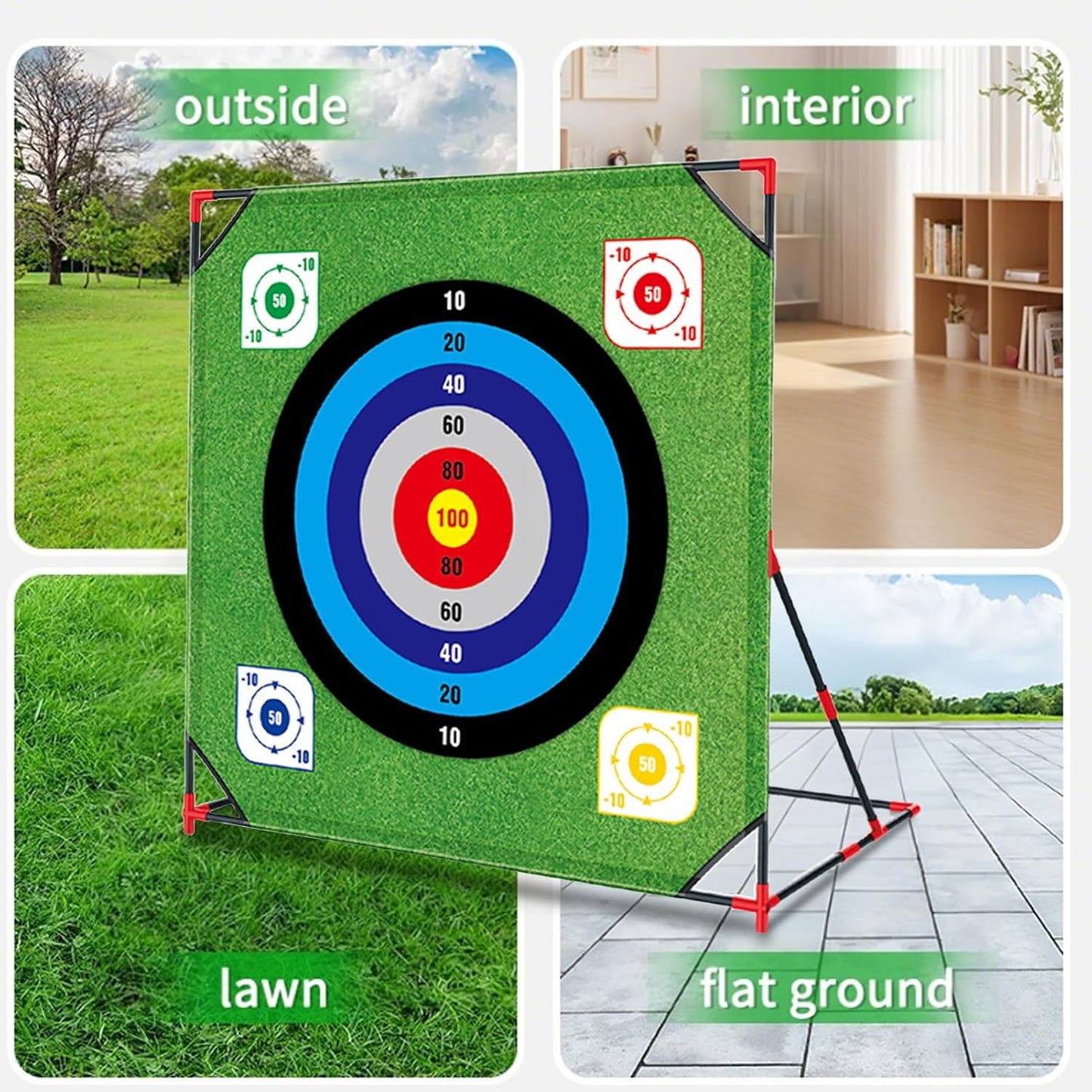 Golf Chipping Game with Stand - 4 in 1 Battle Golf Game with 16 Sticky Balls, Putting Mat, 8 Bean Bags, 2 Soccer Balls, 6 Axes, Indoor Outdoor Yard Games for Chipping Practice for Dads Golfers