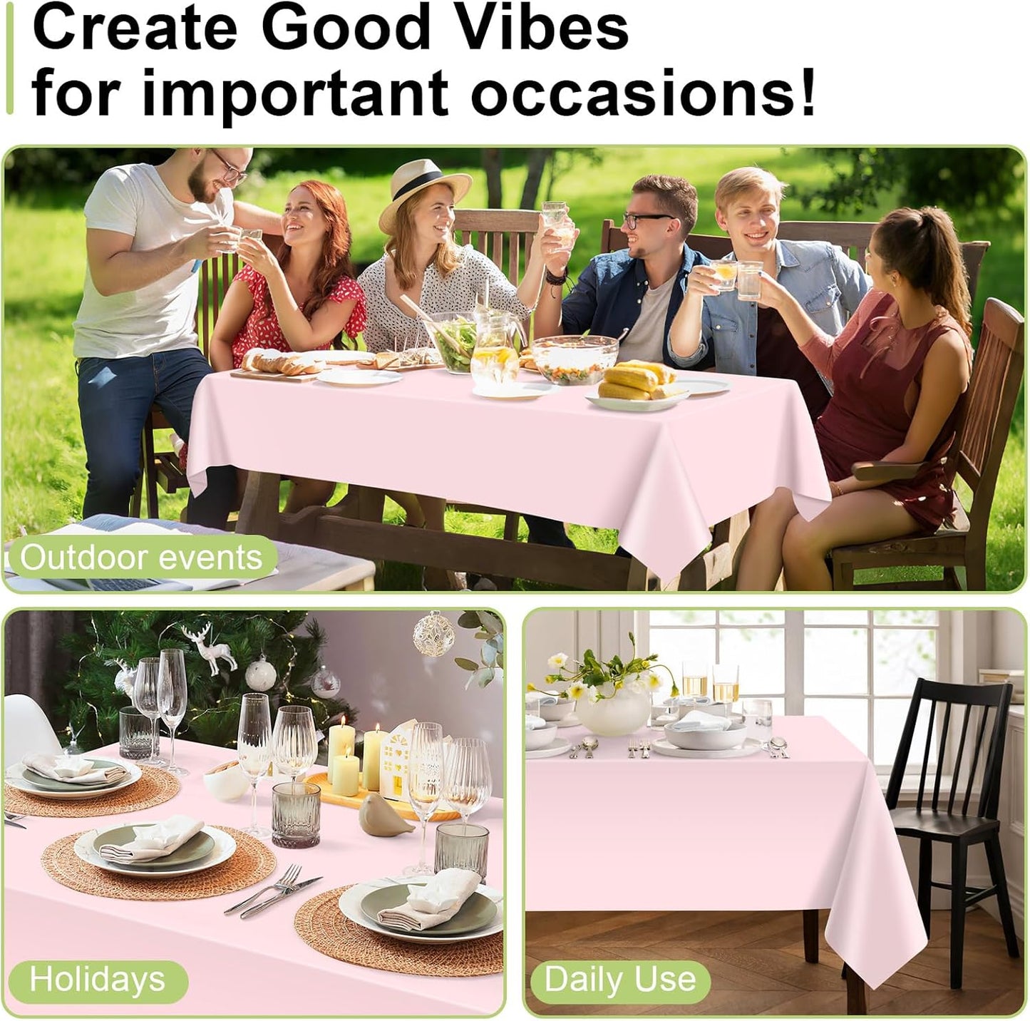 QIKSION Plastic Table Cloth Disposable 3 Pack, 54 x 108 Inch Tablecloths for Rectangle Tables, Pink Plastic Table Cover
