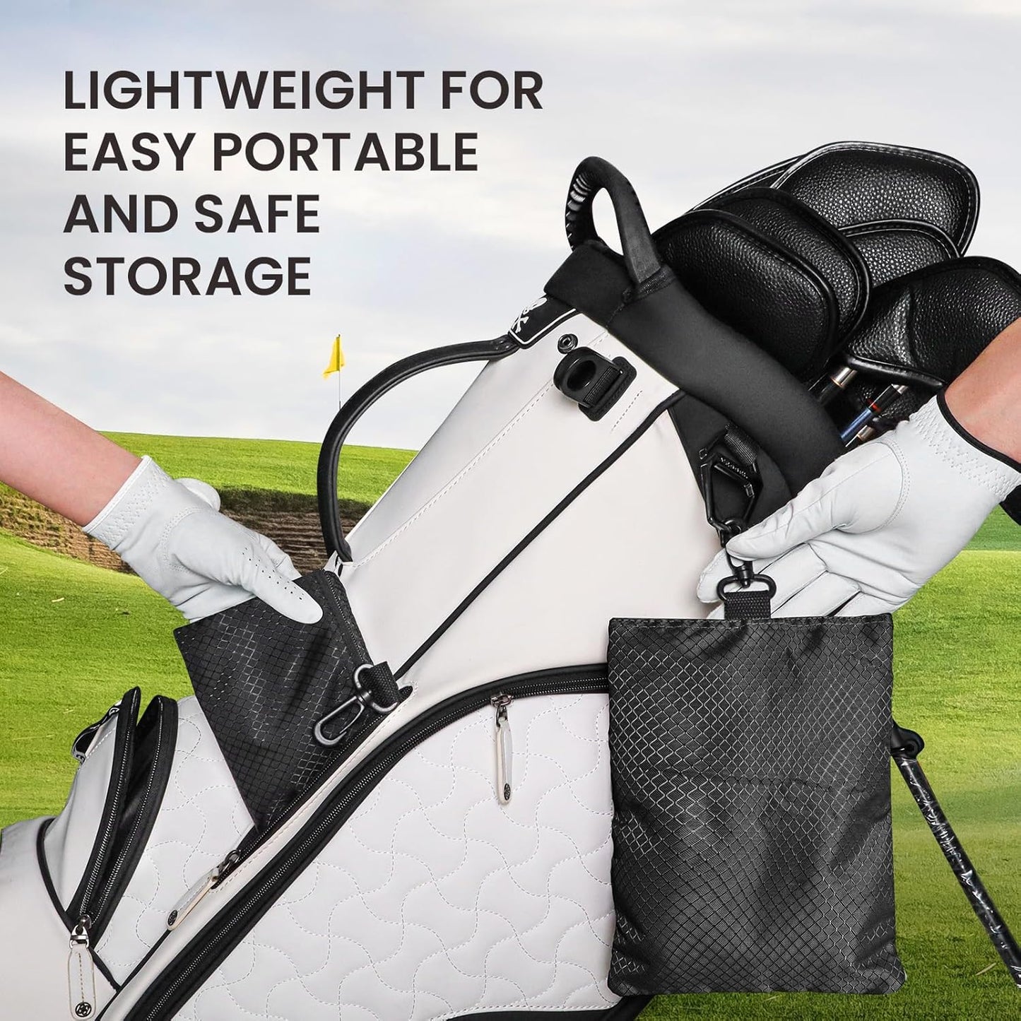 Golf Bag Accessories Valuables Pouch Bags Multi Pocket Zipper Hook with 10 Pcs Wood Golf Tees for Men Women