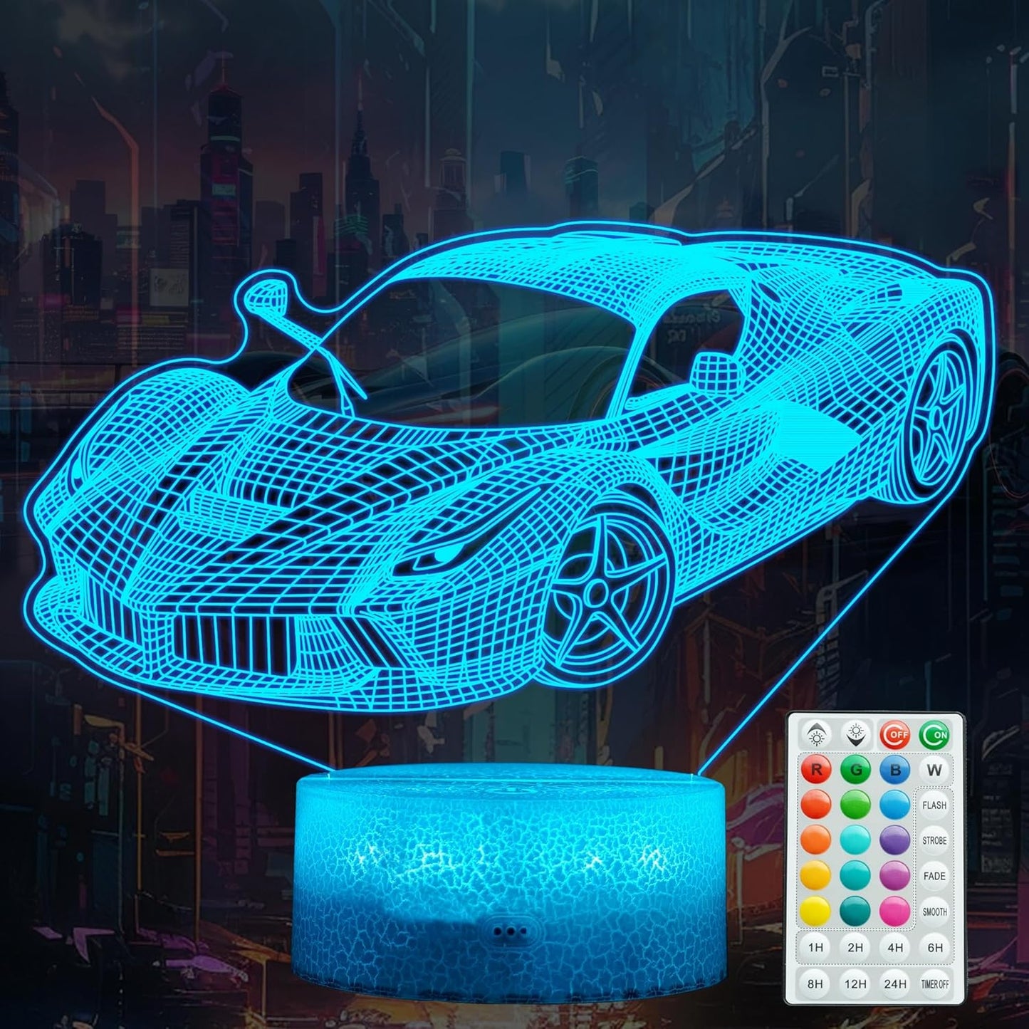 Car Gifts for Men, Racing Vehicle Night Light with Remote Control, 16 Colors Changing, Timer, RGB Flashing Mode and Dimmable, Cool Gifts for Boys Christmas Decor