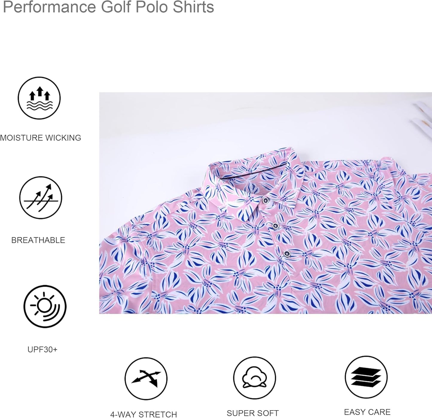 Alex Vando Mens Hawaiian Golf Shirt Moisture Wicking Digital Print Golf Shirts for Men