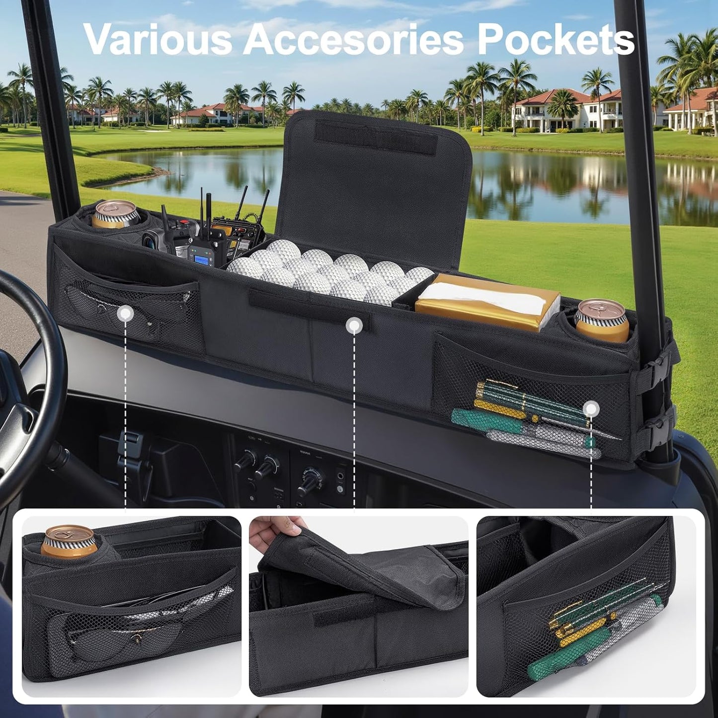 Golf Cart Storage Tray,Golf Cart Storage Basket,Golf Cart Overhead Organizer Bag Golf Cart Ceiling Storage Bag Universal Fit for Club Car Precedent,Tempo, Onward