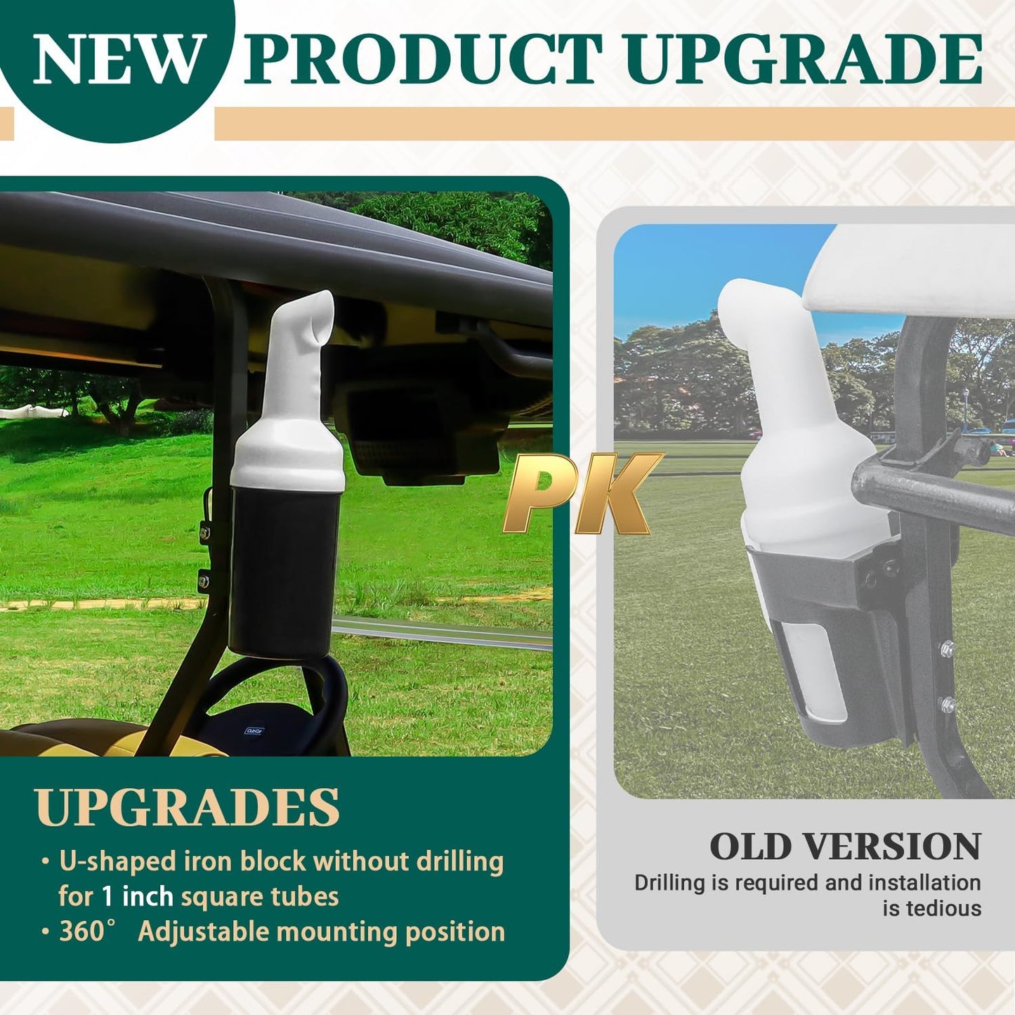 Golf Cart Sand Bottle with Holder, Universal No Drilling Sand Bottle Assembly, Suitable for Club Car EZGO Yamaha with 1" Tube Bracket, Large Capacity with Rattle Proof Holder(1PCS)