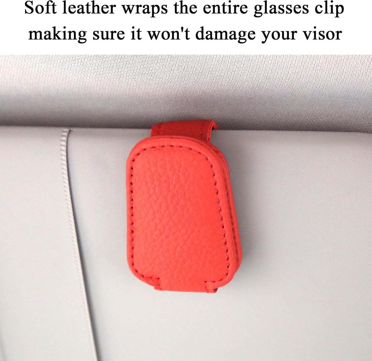 Shering Sunglasses Holders for Car Sun Visor, 2pack Red Magnetic Leather Glasses Eyeglass Hanger Clip for Car, Visor Sunglasses Holder Clip Car Accessories for Truck