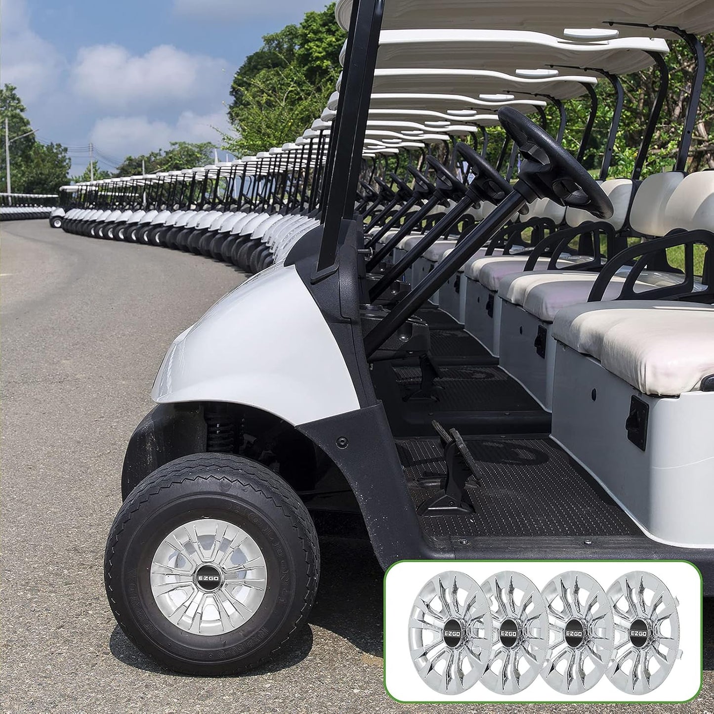 Logo Sticker for EZGo Golf Cart Hubcap 8", Universal Wheel Covers Hub Caps for Club Car, EZGo, Yamaha Golf Buggies Size 8 inch (4 Pack)