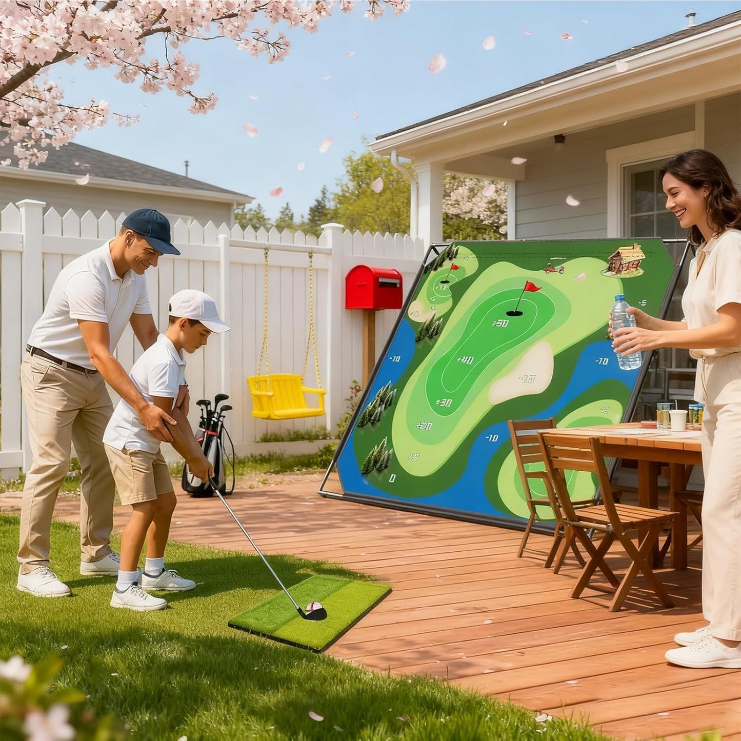 DoCred Battle Royale Golf Chipping Game with 59”x59” Large Chipping Mat, 2 Golf Clubs, 25 Sticky Balls, Outdoor Indoor Sports Training Toy Gift for Adults, Family Yard Target Game