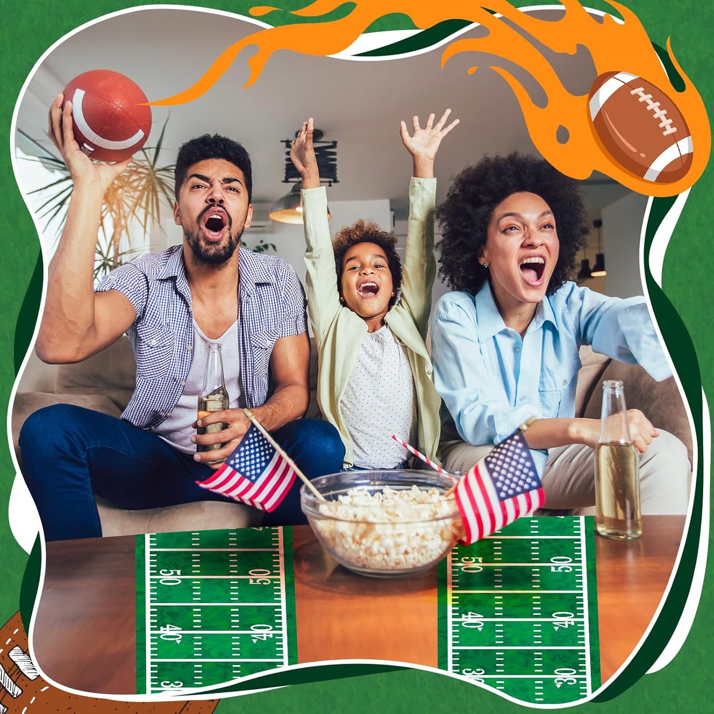 6 Pcs Football Party Table Runner 60 x 6 Inch Sports Tablecloth Runner Football Field Tablecloth Striped Table Cover for Sports Party Dining Room