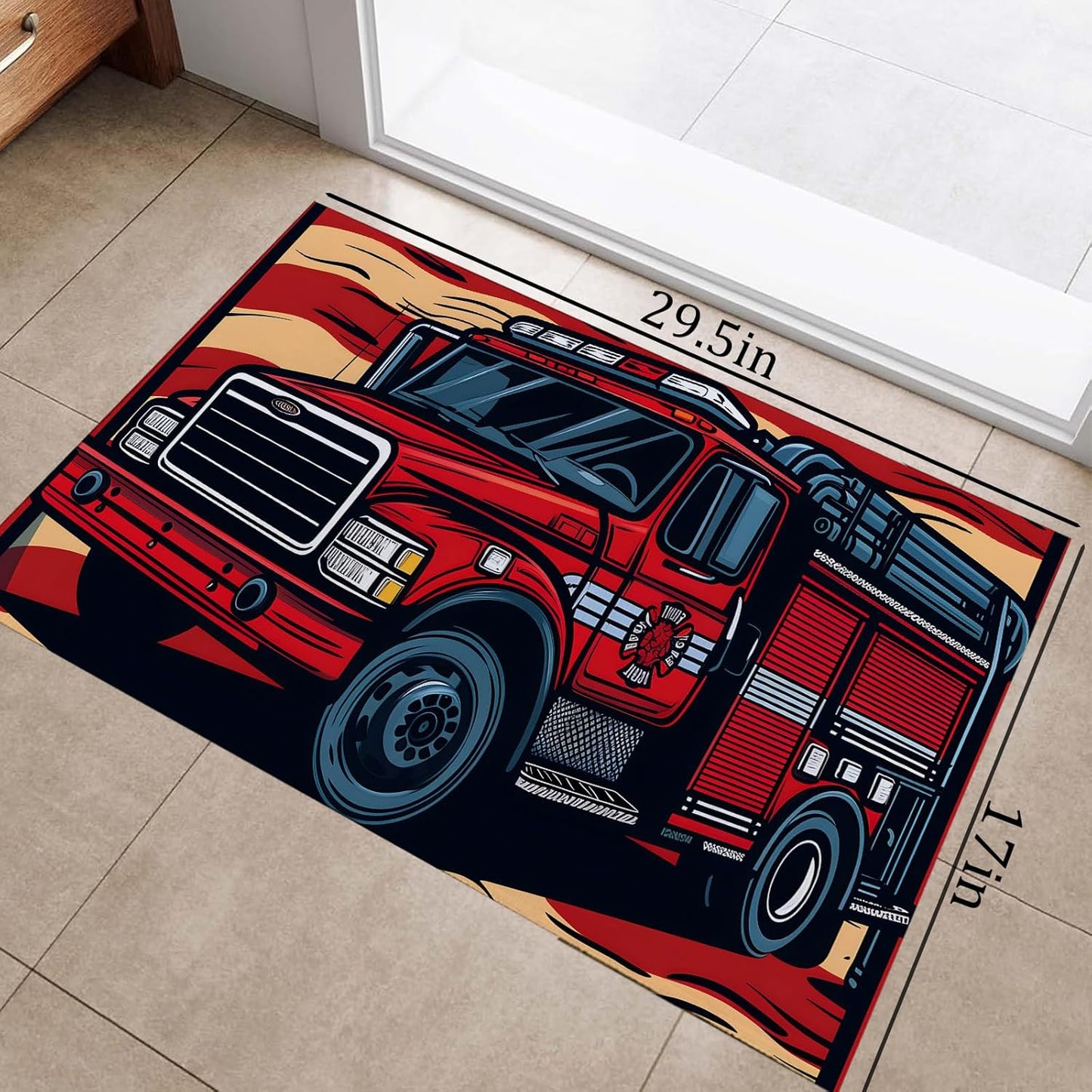 American Flag Fire Truck Indoor Door Mat,Front Door Mat Entrance,17x29.5 in,Non-Woven Fabrics Non Slip Floor Doormat,Welcome Mats Entryway Rug Doormats for Kitchen Bedroom Living Room Decor Gifts