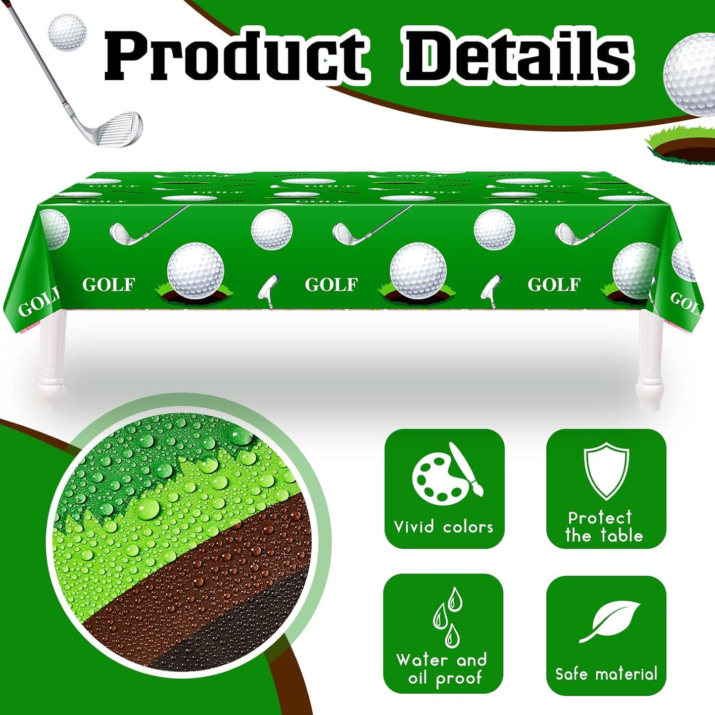 Patelai Golf Tablecloth Golf Party Decorations Sport Themed Party Supplies Rectangle Plastic Disposable Table Cover Ball Decorations for Birthday Picnic Sport Events, 86 x 51 Inch(3 Piece)