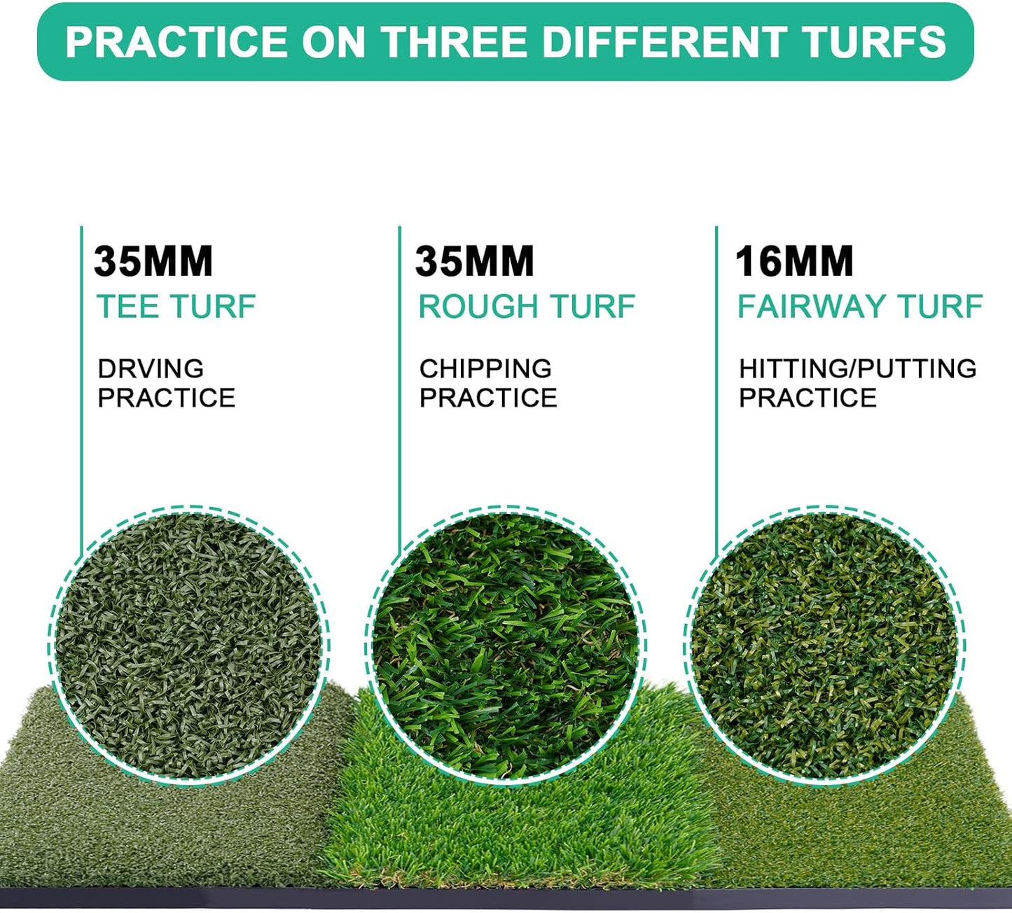 Golf Hitting Mat 24"x16" | 24"x24" Tri-Turf Golf Practice Mat Outdoor Indoor Portable Training Matt Traint Aid Batting Turf Matt for Chipping, Driving and Full Swing Practice