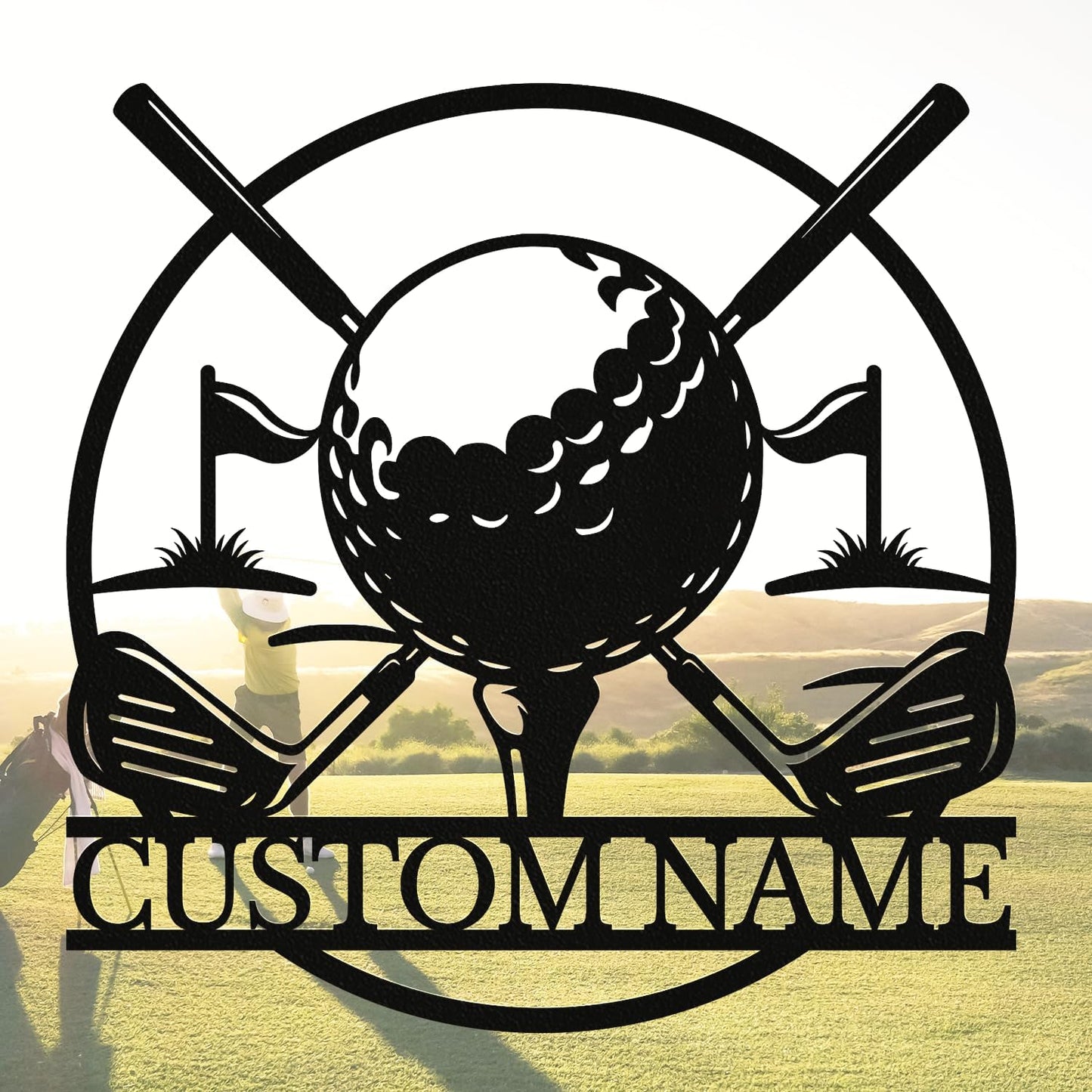 Personalized Custom Crossed Golf Metal Wall Art,Personalized Golfer Name Sign Decoration For Room,Hole Golf Club Decoration (Style-9)