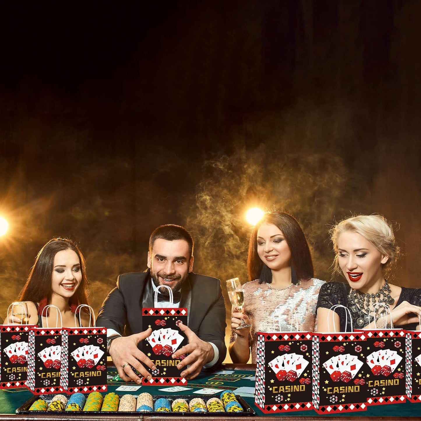 gisgfim 16 Pcs Casino Party Favor Bags Las Vegas Birthday Party Candy Treat Paper Bags Party Gifts Casino Night Poker Events Party Supplies Decorations
