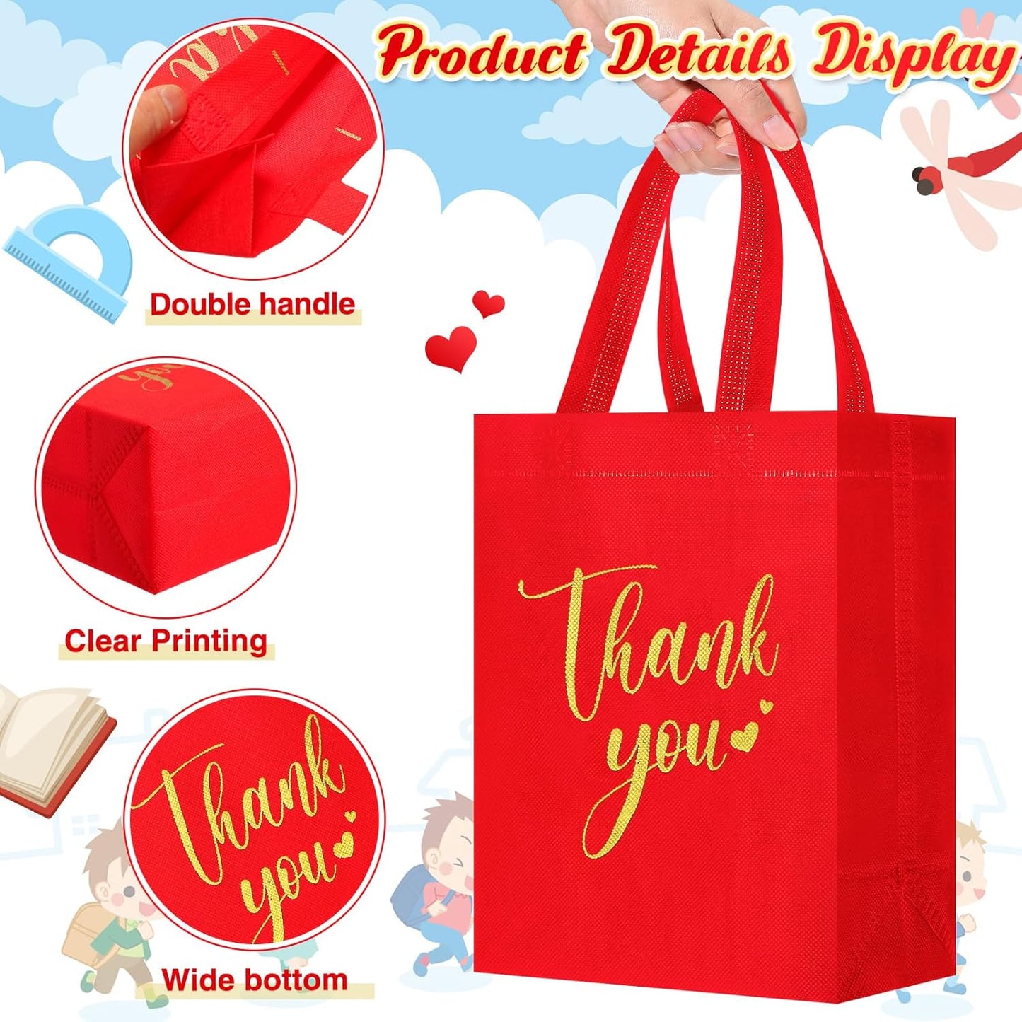 Sweetude 30 Pcs Thank You Gift Bags with Handles Bulk Reusable Goodie Bag Non Woven Foldable Handbag for Graduation Wedding Bridesmaid Gifts(10 x 8 x 4 Inch,Colorful)