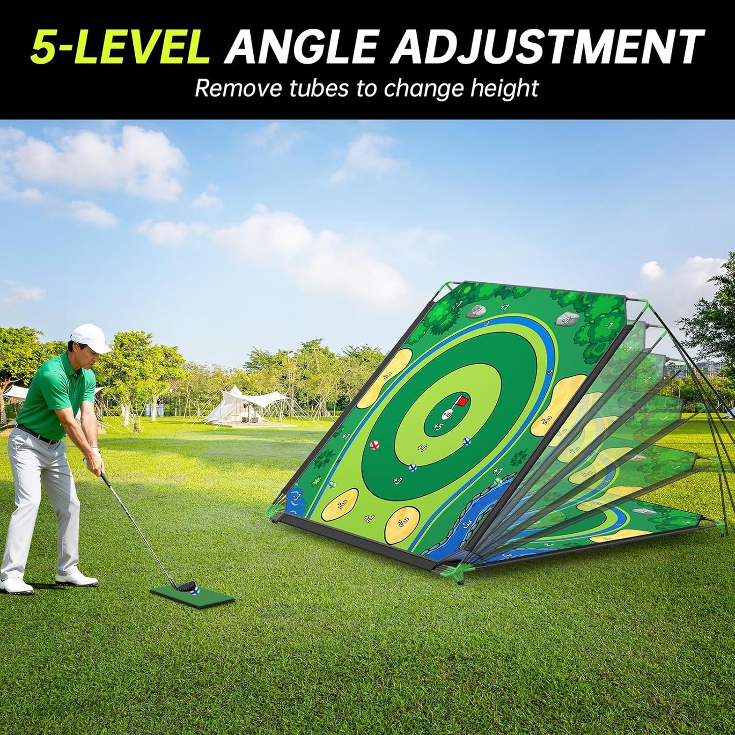 Golf Chipping Game Set, 71 X 71 in Large Golf Practice Mat with 2 Adjustable Clubs, Hitting Mat, 24 Sticky Balls, 2 Golf Tees, Scoreboard & Carry Bag, Indoor Outdoor Golf Training Game for Adults